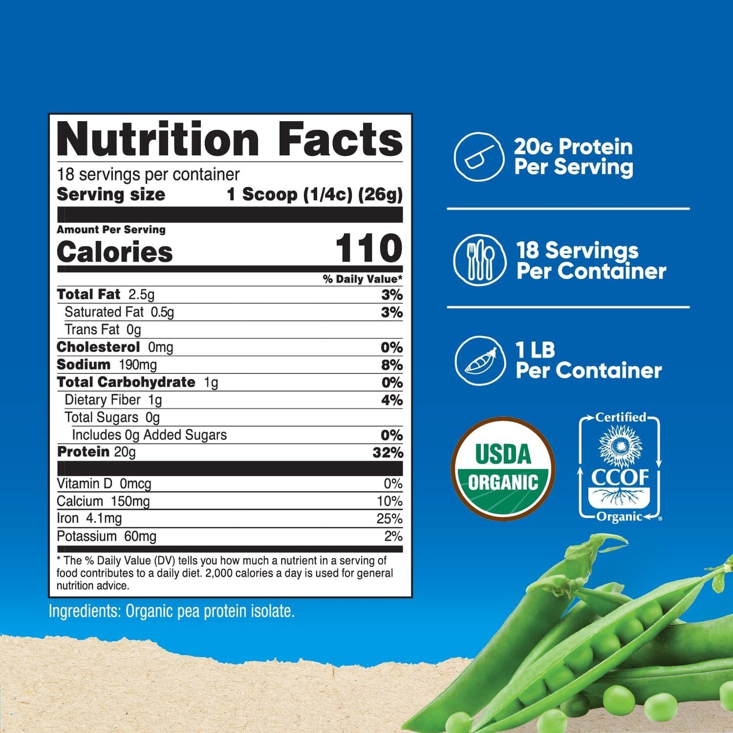 Nutricost Organic Pea Protein Powder, 1 lb
