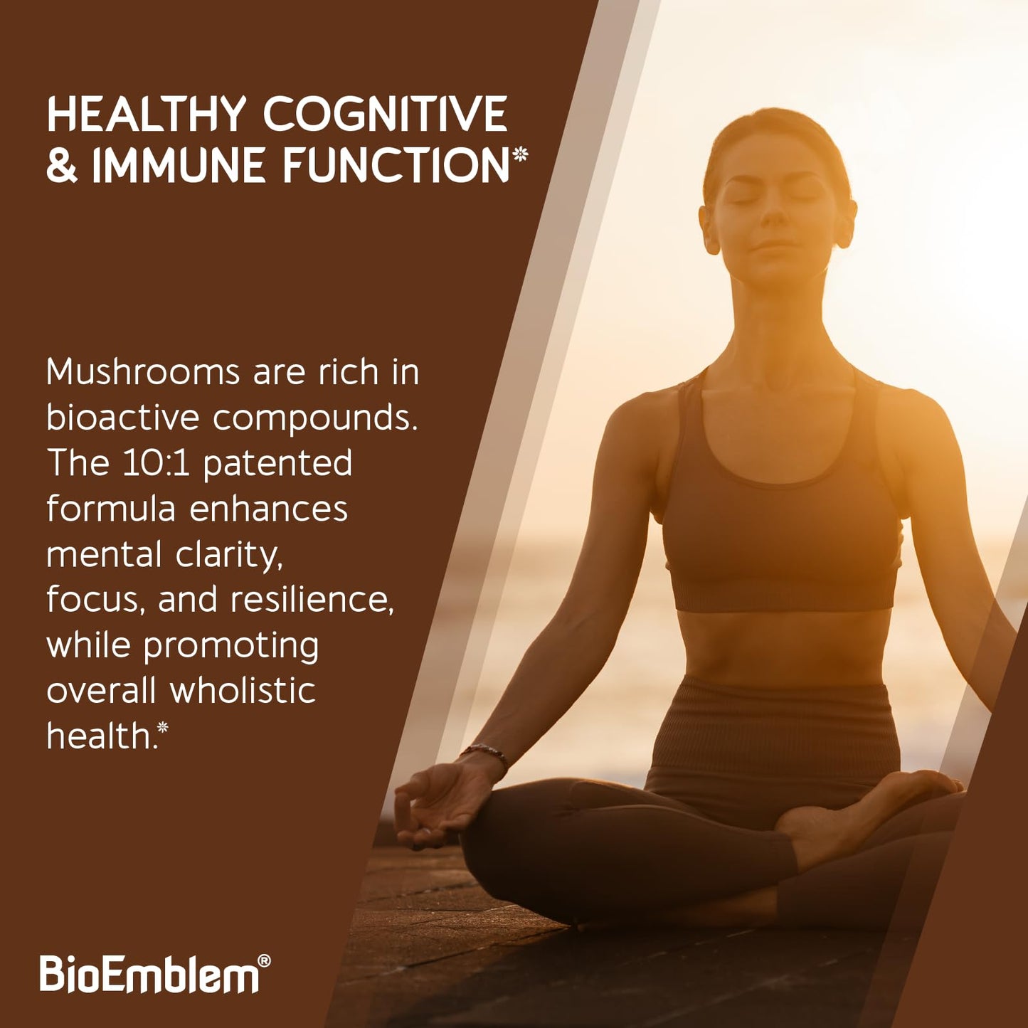 BioEmblem Mushroom Complex - 10:1 Strength and 7 Species - Lions Mane, Reishi, Cordyceps, Chaga, Maitake, Shiitake Mushroom Supplement - Immunity, Energy & Focus, Brain - Non-GMO, Vegan - 90 Capsules