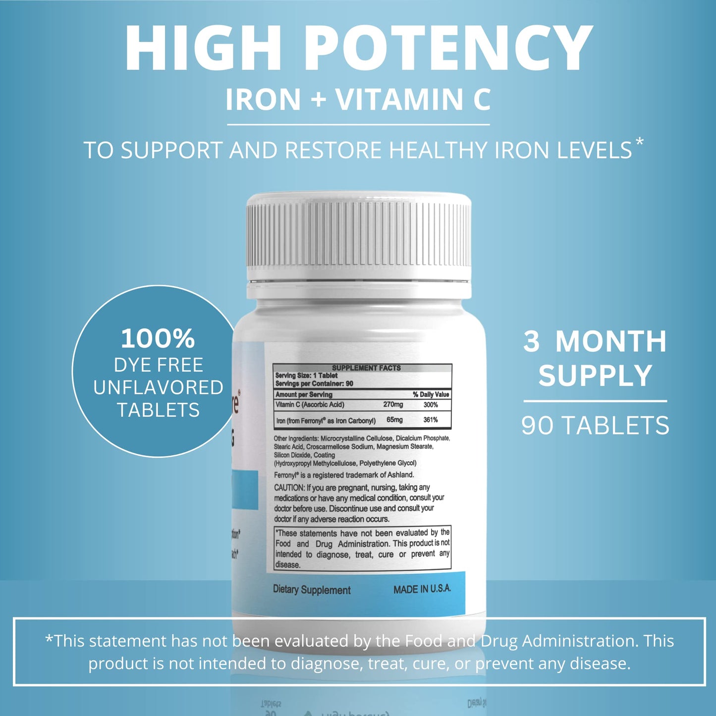 NutritiPure Iron Supplement Tablets 90 Count