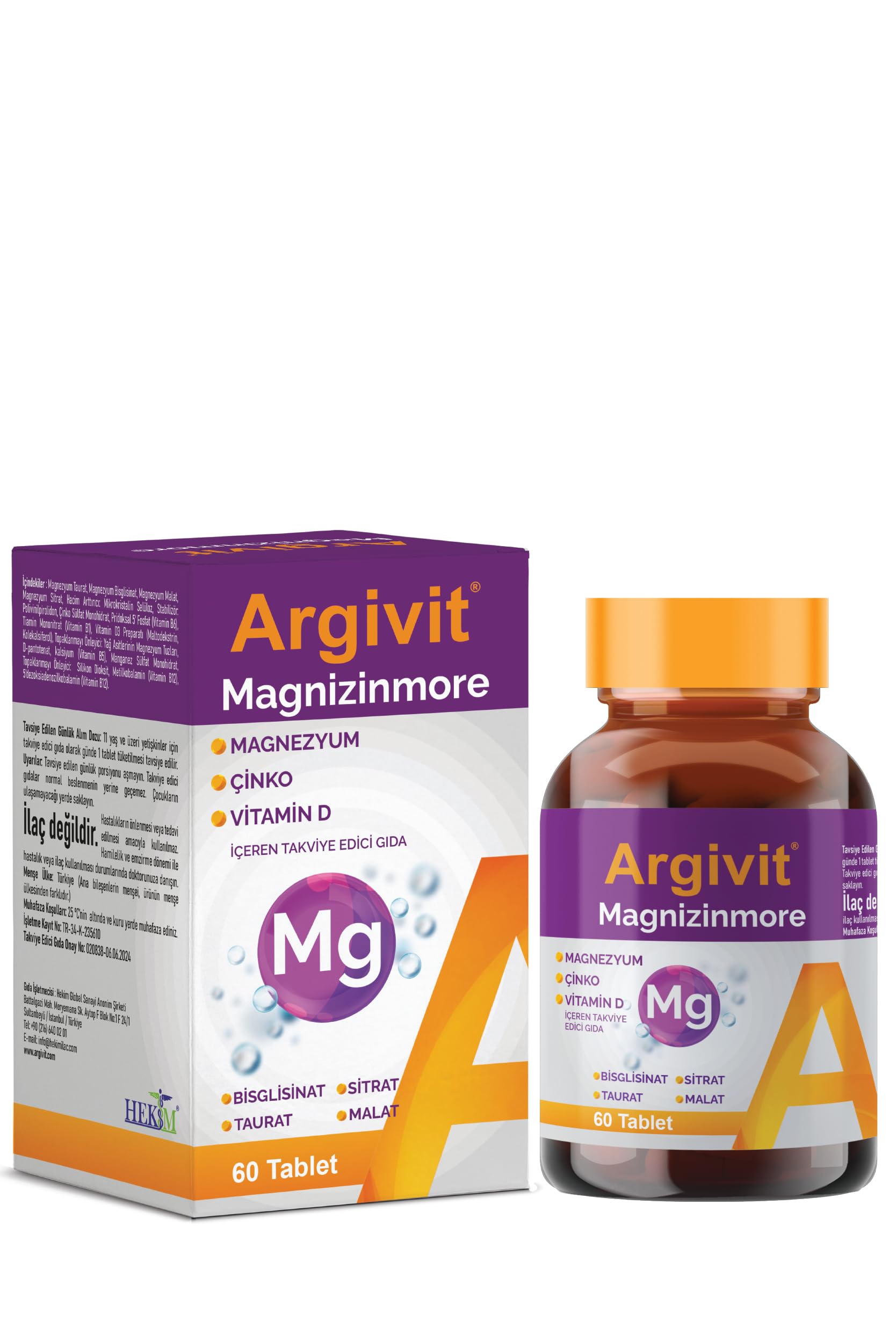 Argivit Magnizinmore 4-Form Magnesium Complex with Zinc, Vitamin D3 and B-Vitamins, Energy and Immune Support, 60 Tablets