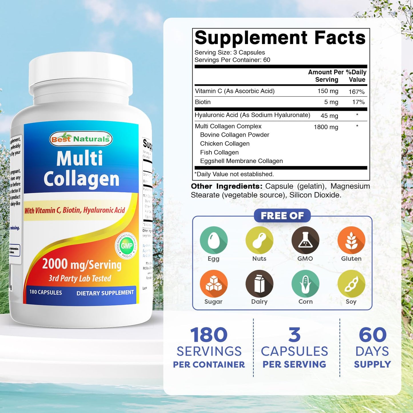 Best Naturals Multi Collagen 2000mg Capsules 180 Count