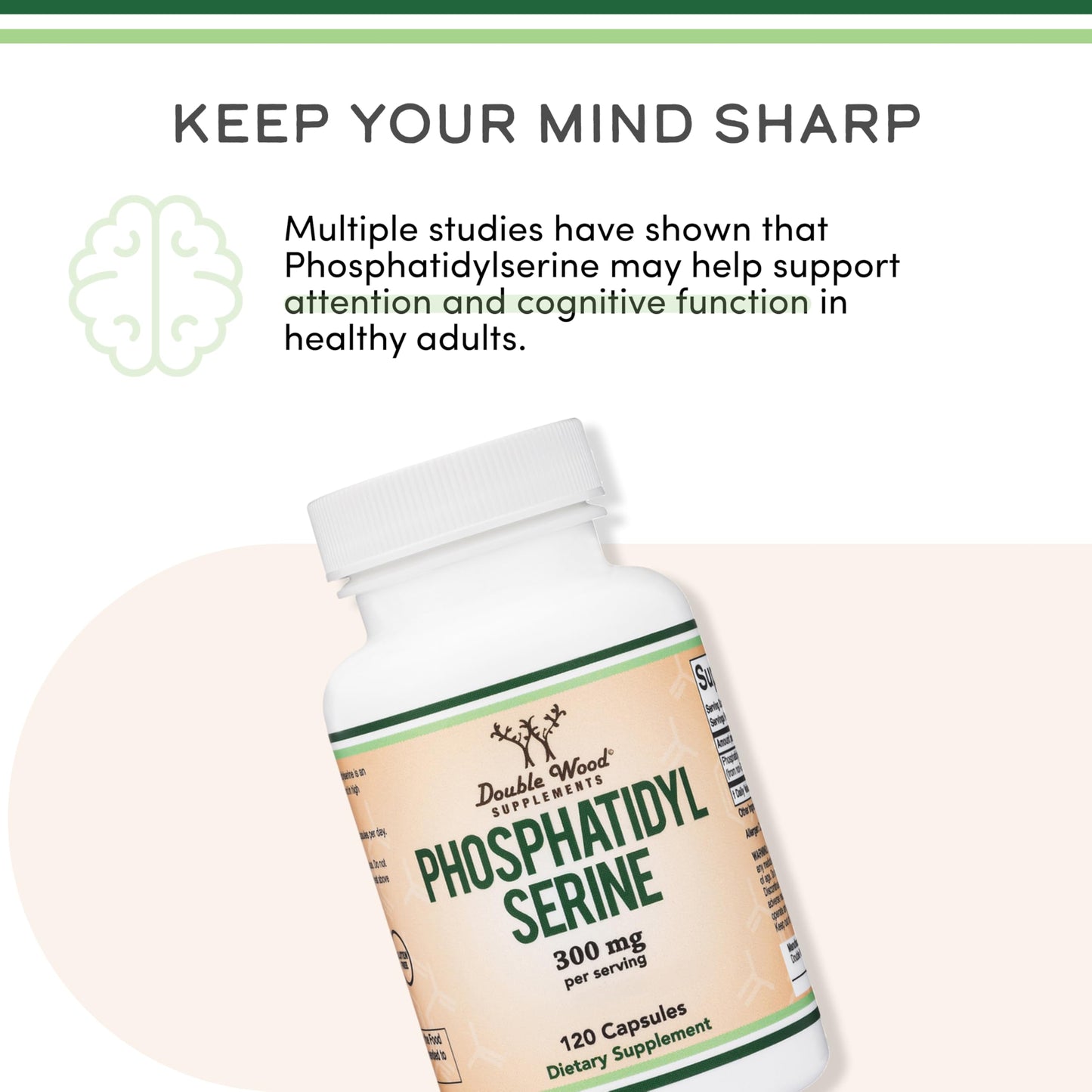 Double Wood Supplements Phosphatidylserine 300mg Memory, Focus + Cortisol Support Capsules 120 Count