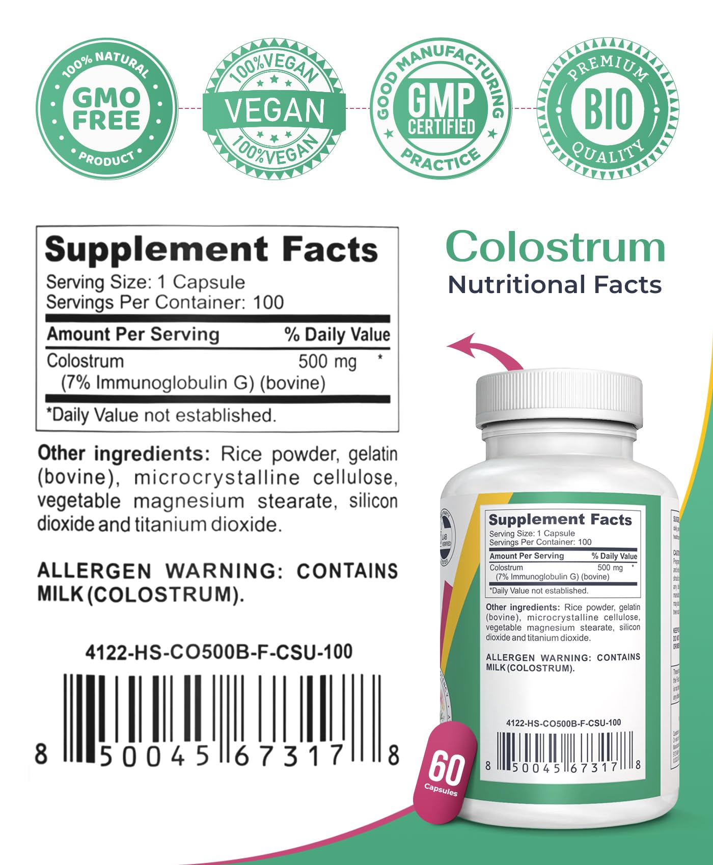 Logos Nutritionals Colostrum Supplement Capsules 100