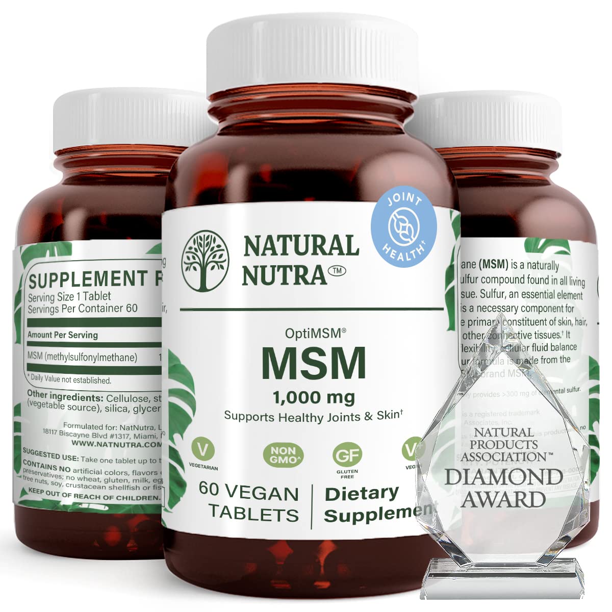 Natural Nutra OptiMSM MSM Supplement with Sulfur 1000 mg Tablet, 60 Tablets