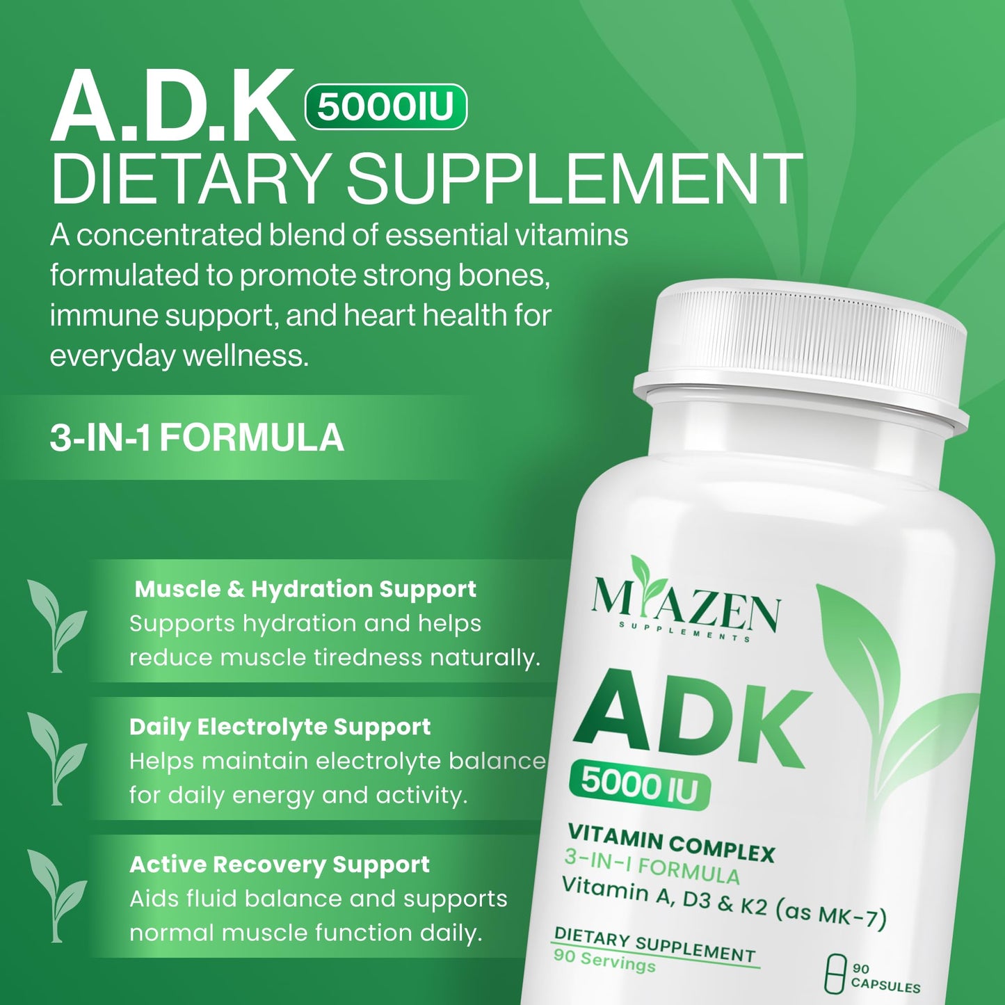 Miazen ADK 5 Vitamin Supplement 5000 IU Capsules, 90 Count