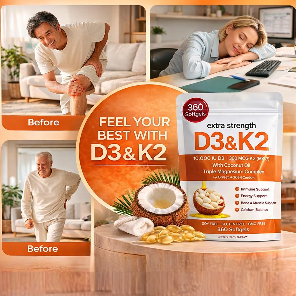 KUZEOLON Vitamin D3 K2 Magnesium Complex Softgels with Coconut Oil, 360 Softgels