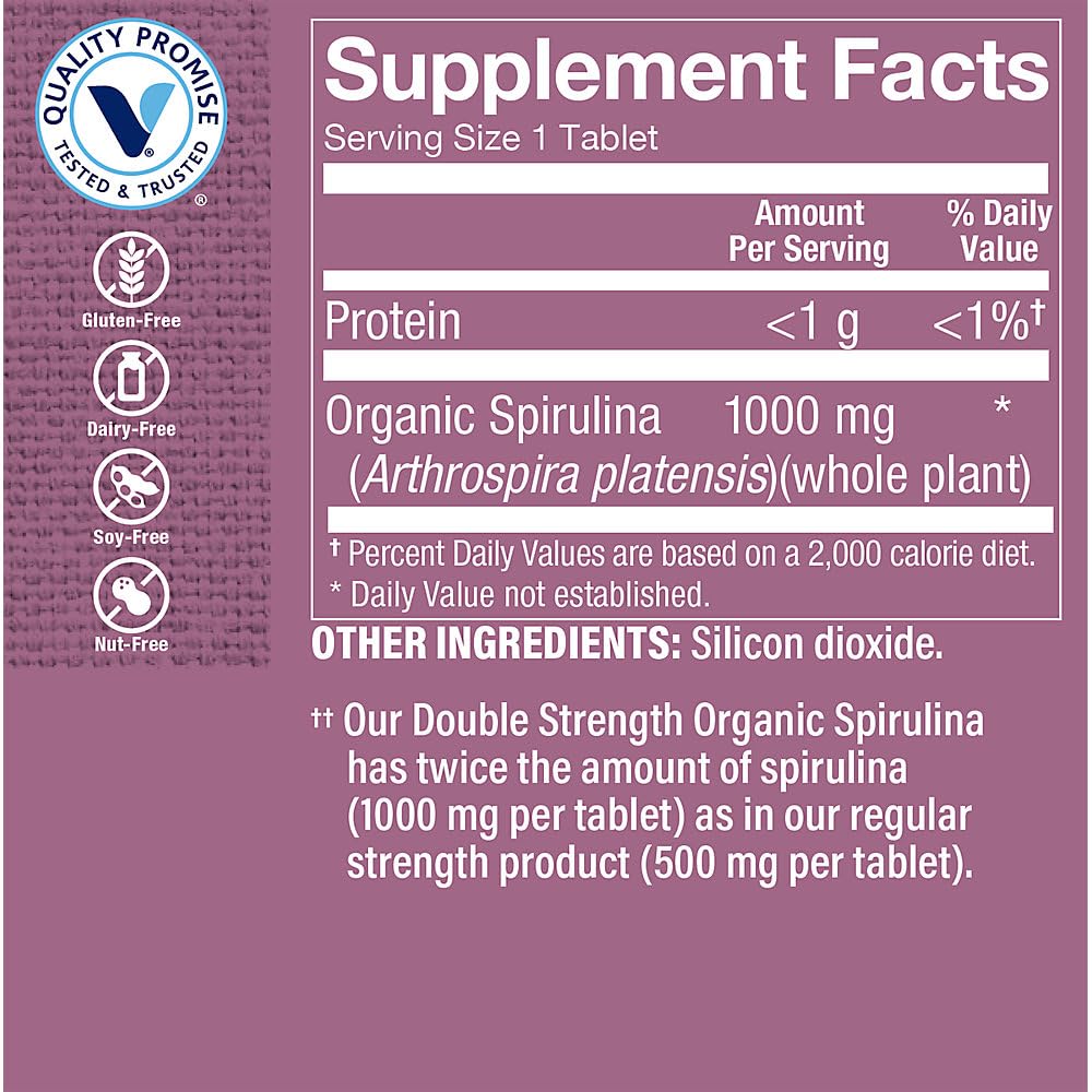 The Vitamin Shoppe Double Strength Organic Spirulina Blue-Green Microalgae Superfood 1,000 mg 120 Tablets