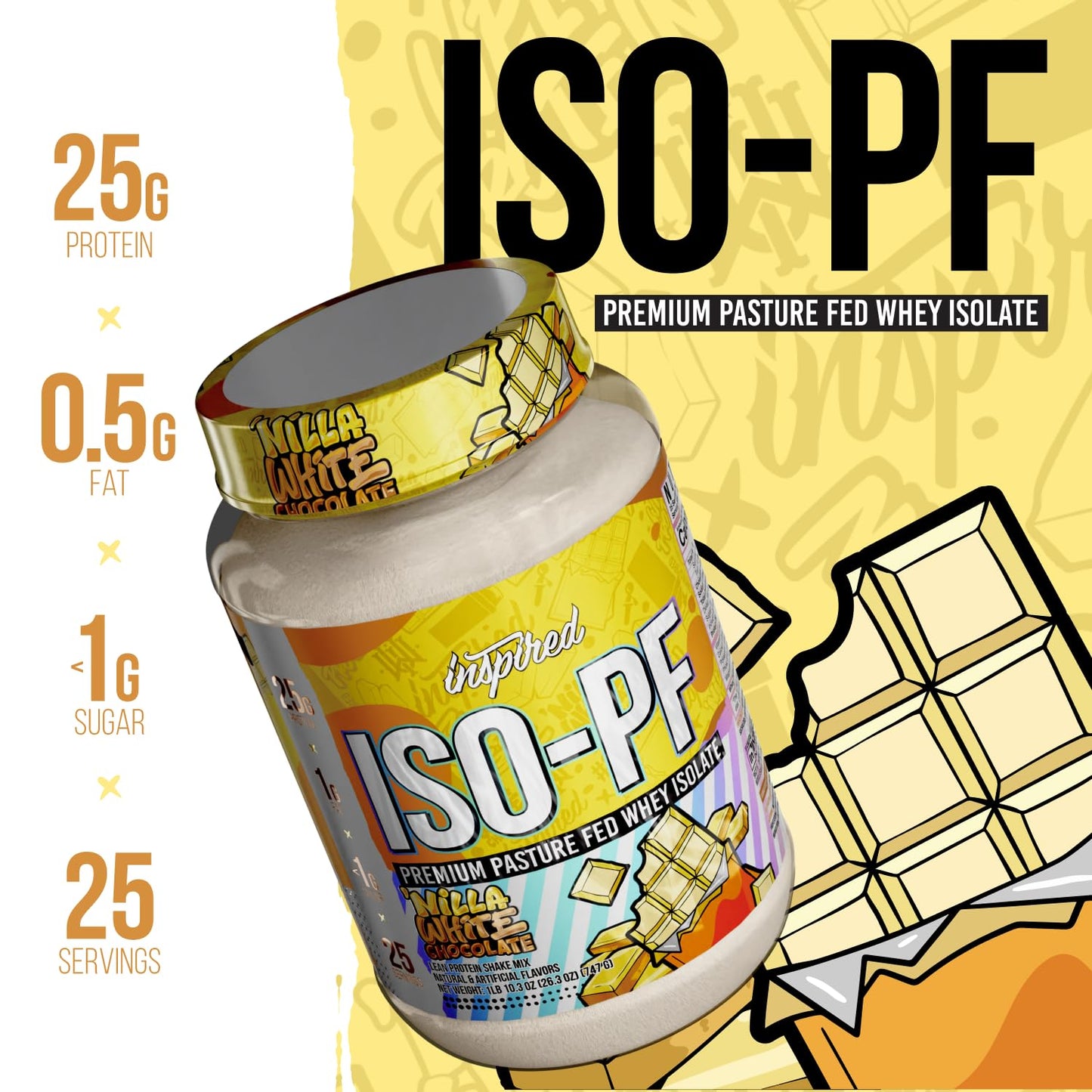 Inspired Nutraceuticals ISO-PF Pasture Fed Whey Protein Isolate Protein Powder, 1.64 lb