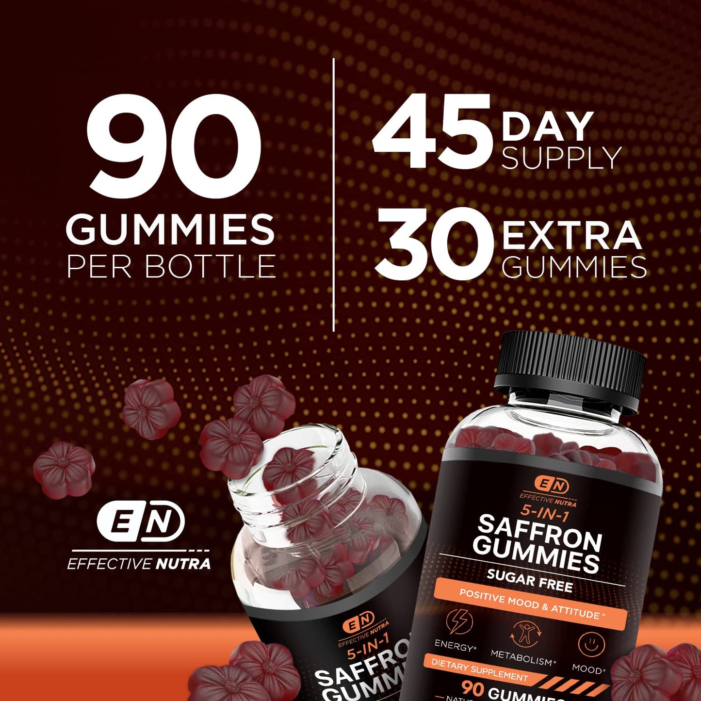 Effective Nutra Saffron Gummies for Adults, 88.5 mg, 5-in-1, 90 Count