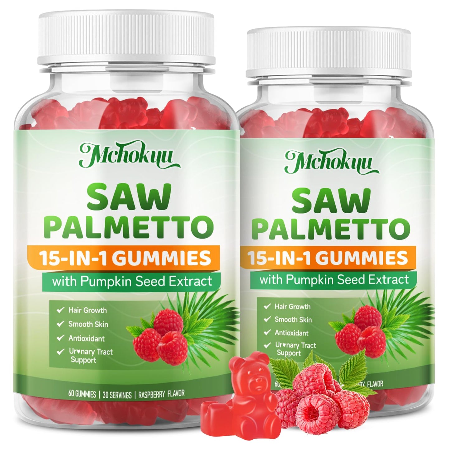 Mchokuu Saw Palmetto Gummies 600mg, Raspberry Flavor, Sugar Free, Non-GMO, 120 Count