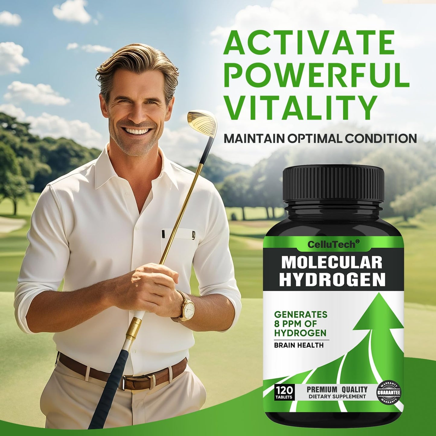 CelluTech H2 Molecular Hydrogen Water Capsules with Magnesium, 120 Capsules