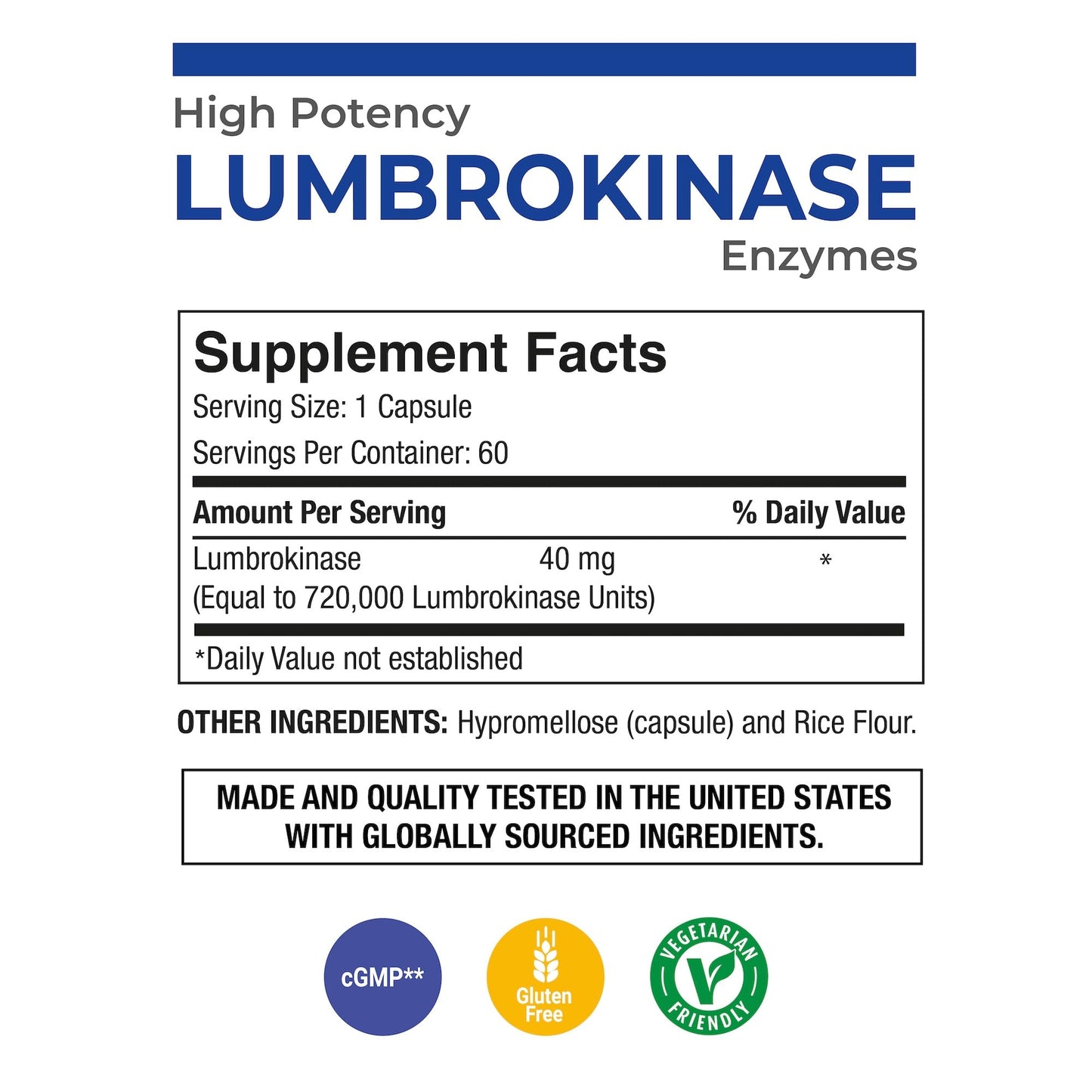 Puregen Labs Lumbrokinase 40mg Capsule, 60 Count