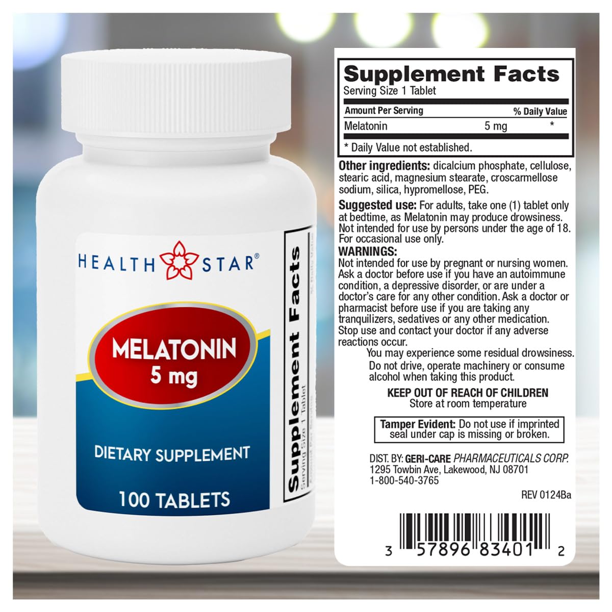 GeriCare Melatonin 5mg Tablets, 100 Count