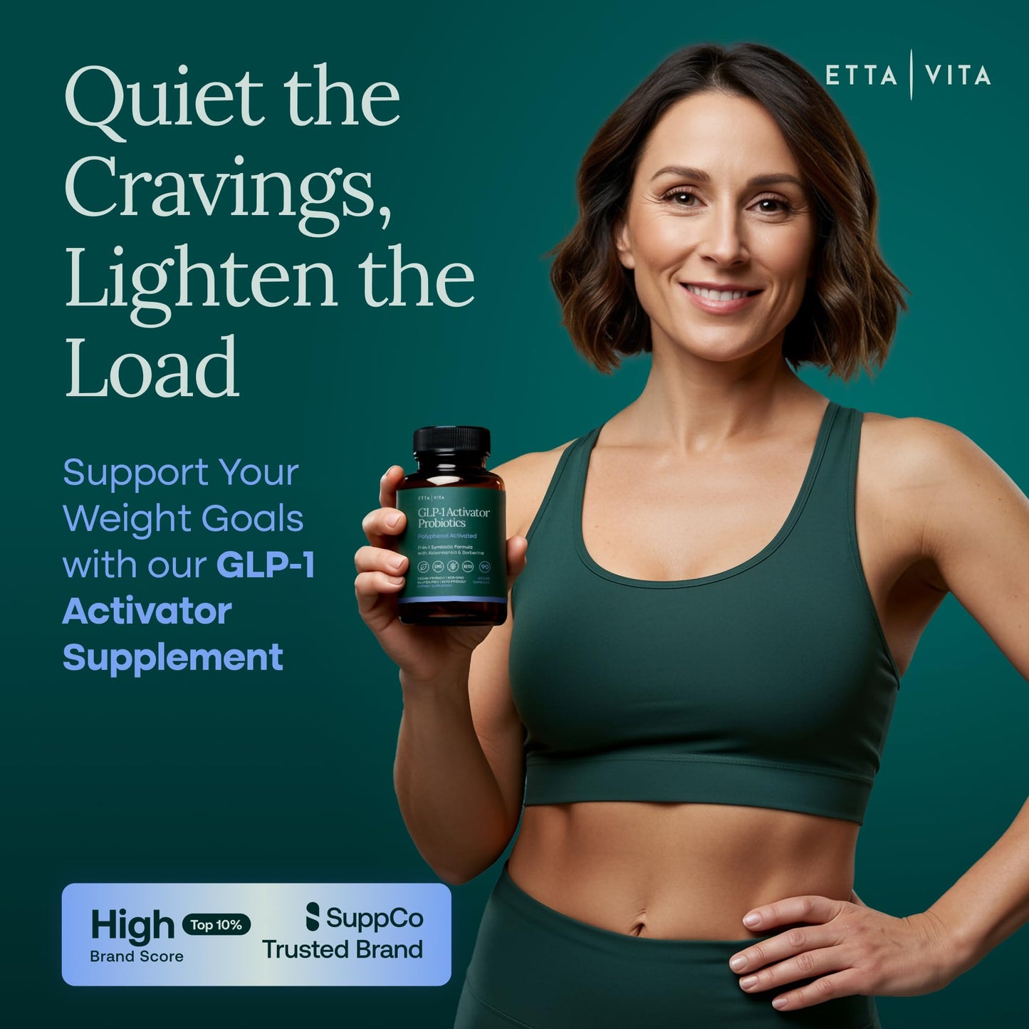 Etta Vita GLP-1 Activator Probiotic Carb Blocker Supplement for Weight Loss, Gut Health, Energy & Metabolic Support – Akkermansia, Berberine, Gymnema, Resveratrol, EGCG & Hops – Appetite Control for Women & Men Capsule, 90 Count