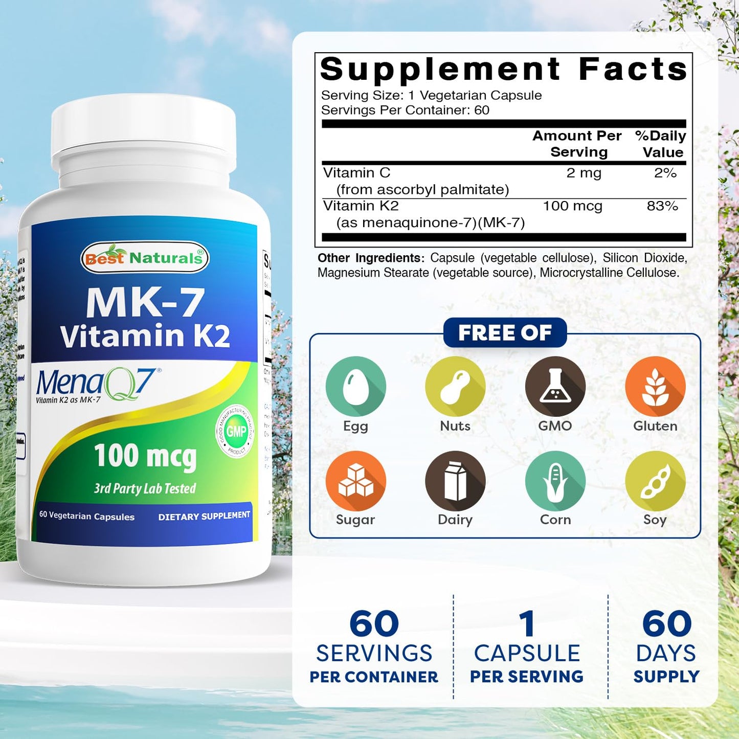 Best Naturals MK-7 100 mcg Capsule, 60 Capsules