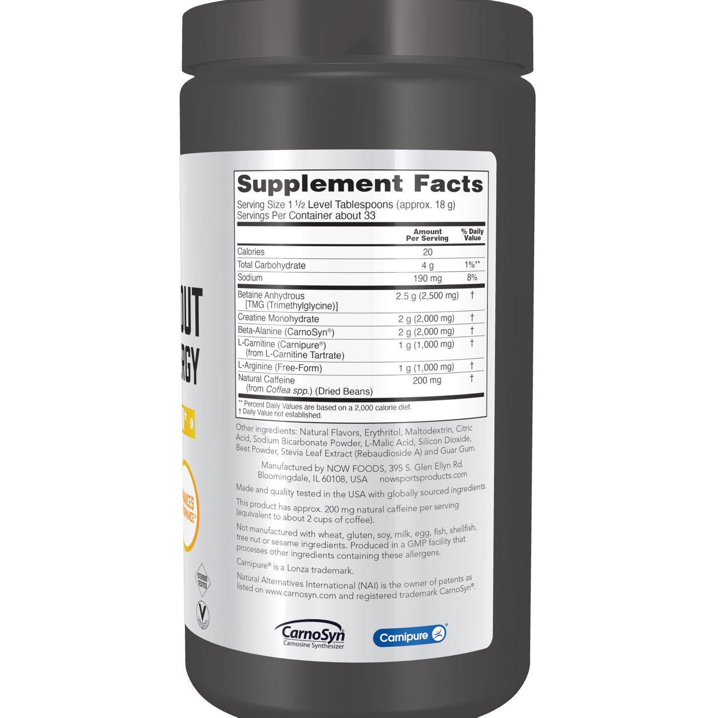 NOW Foods NOW Sports Pre-Workout Advanced Energy Powder, 33 Servings