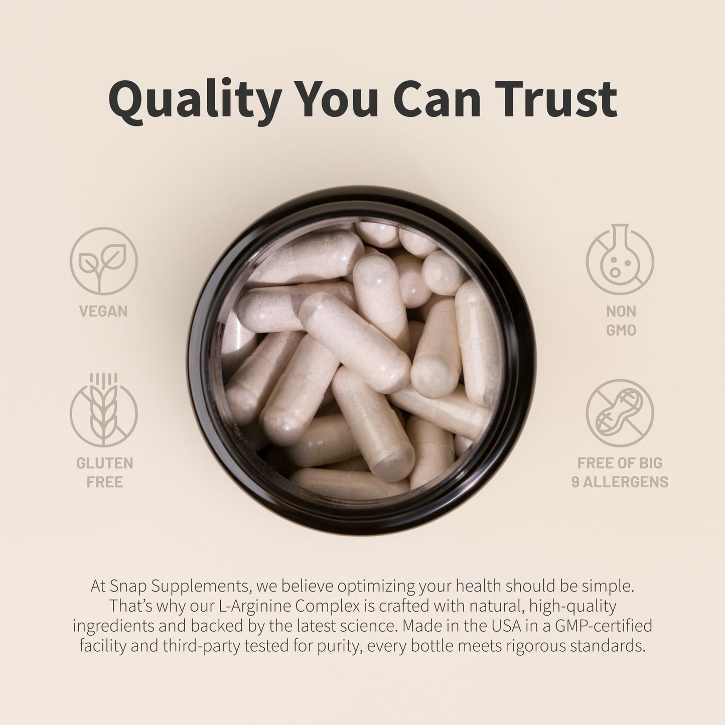 Snap Supplements L-Arginine Capsules with L-Citrulline, 60 Capsules