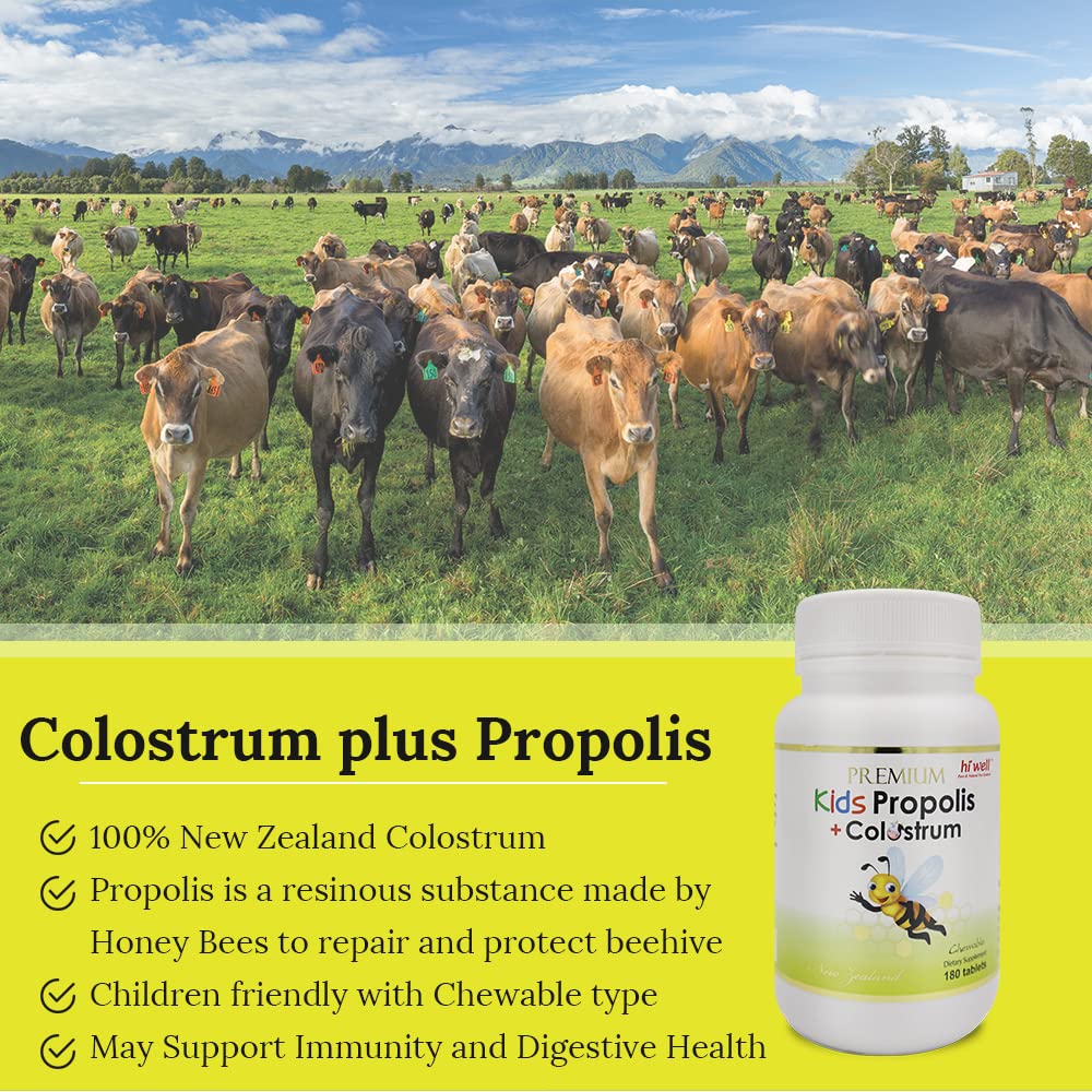 HI WELL PURE & NATURAL NEW ZEALAND Premium Kids Propolis Plus Grass-Fed Colostrum Tablets 540