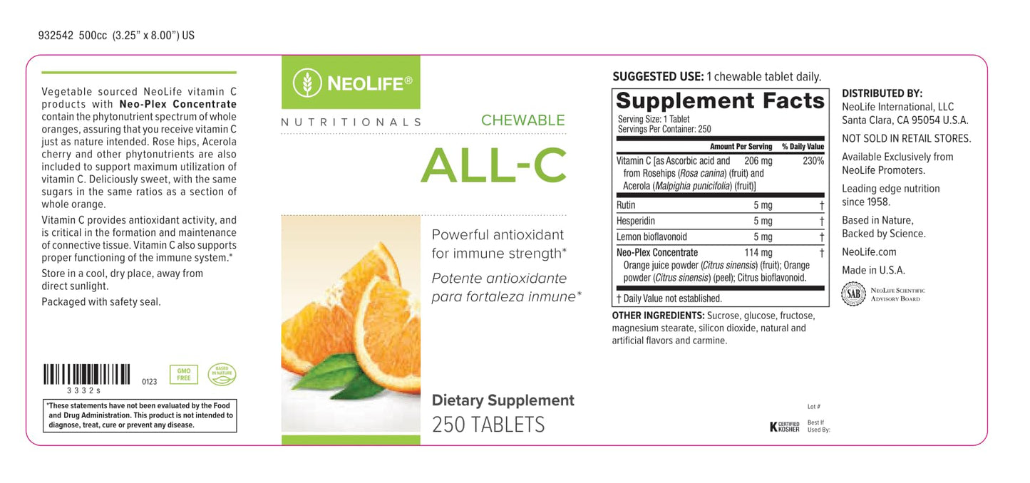 NeoLife All-C Vitamin C Chewable Tablets 250 Count