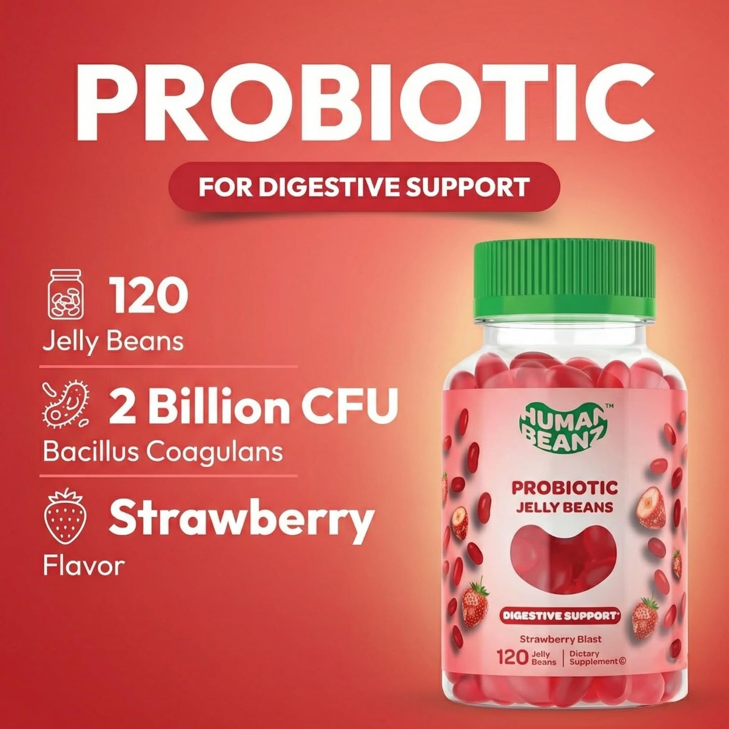 Human Beanz Probiotic Jelly Bean Gummies for Men and Women 120 Gummies