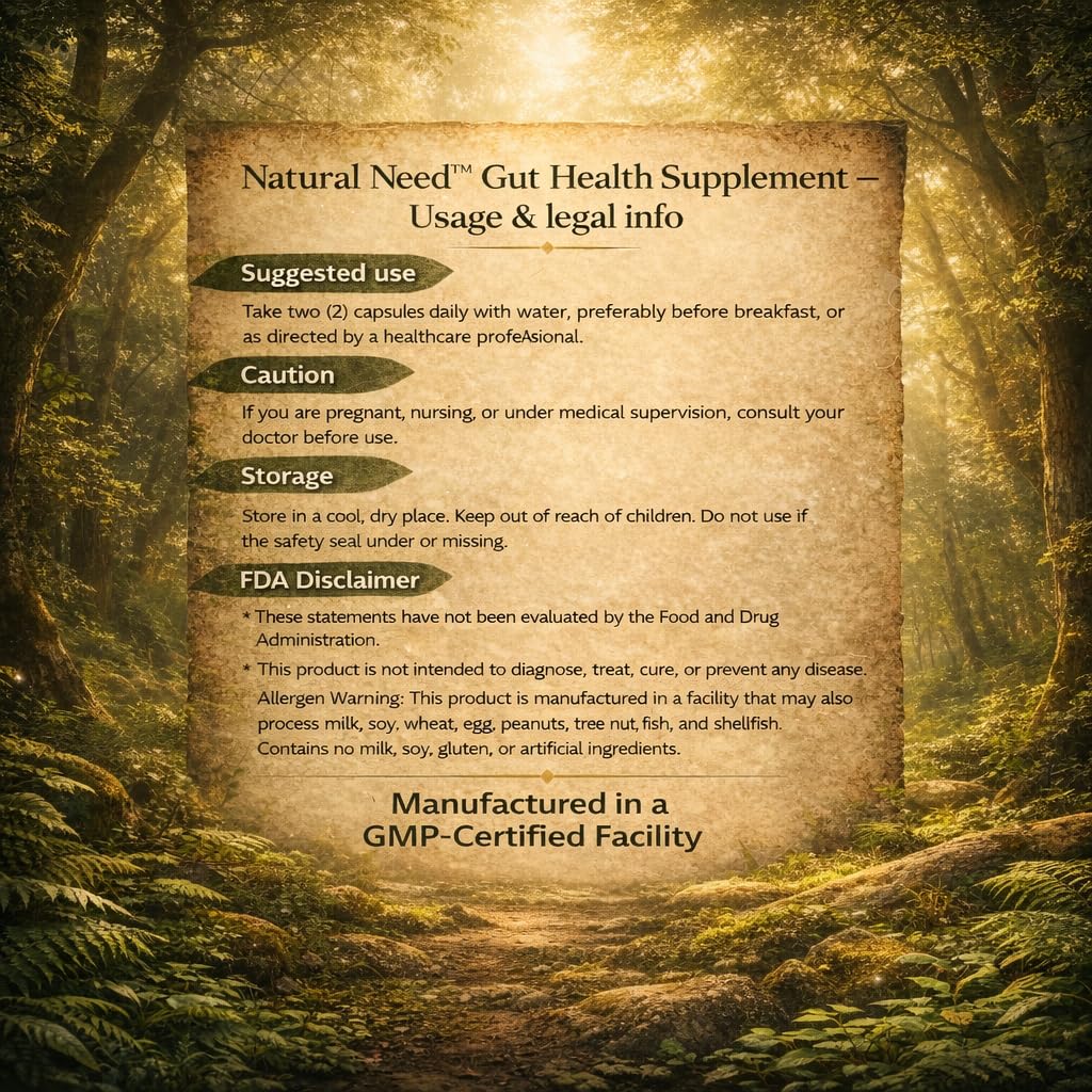 NATURAL NEED Gut Health 5-in-1 Formula with Probiotics, Prebiotics, Postbiotics, Enzymes & Vitamins Delayed Release Capsule 60 Capsules