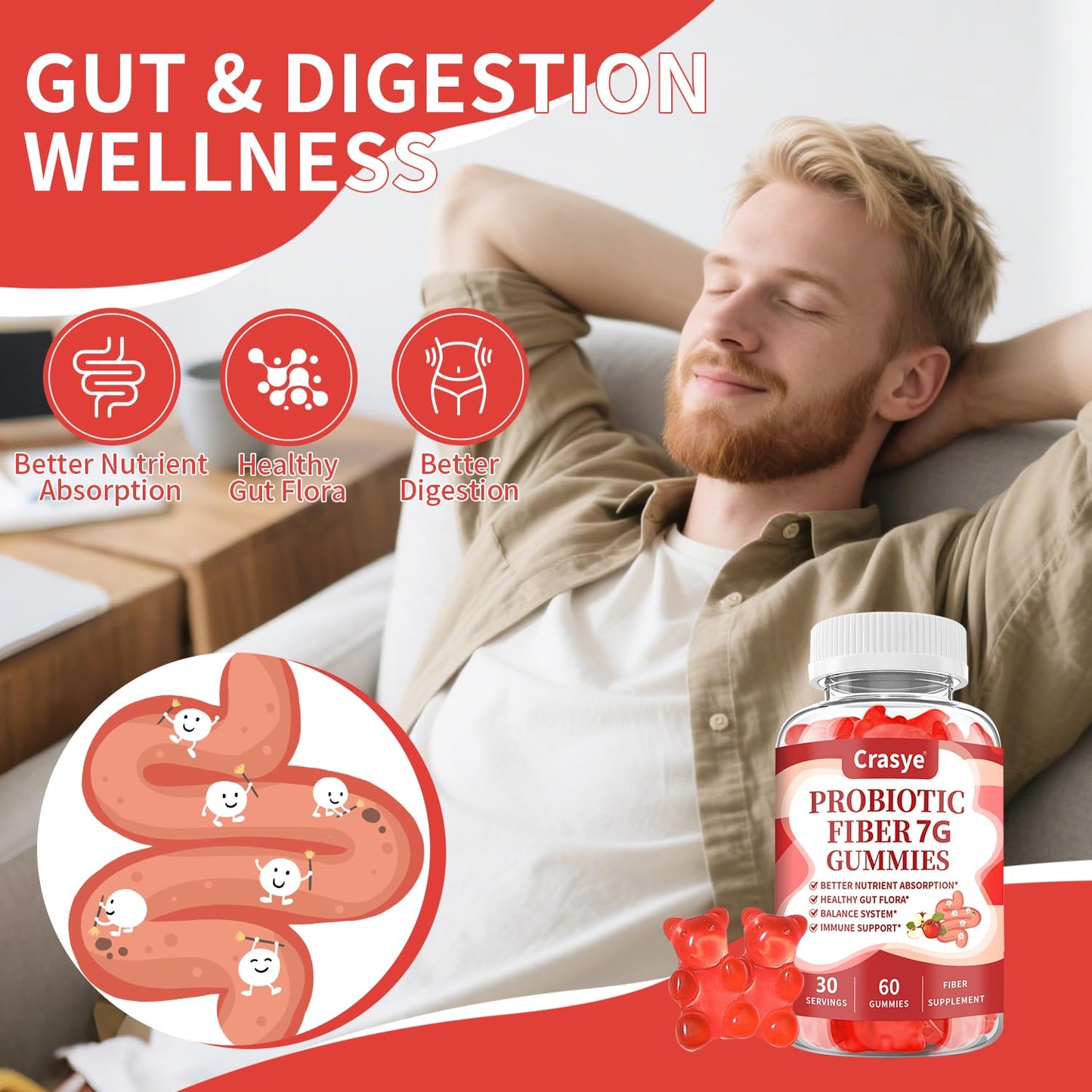 Crasye Fiber Gummies for Adults 60 Gummies