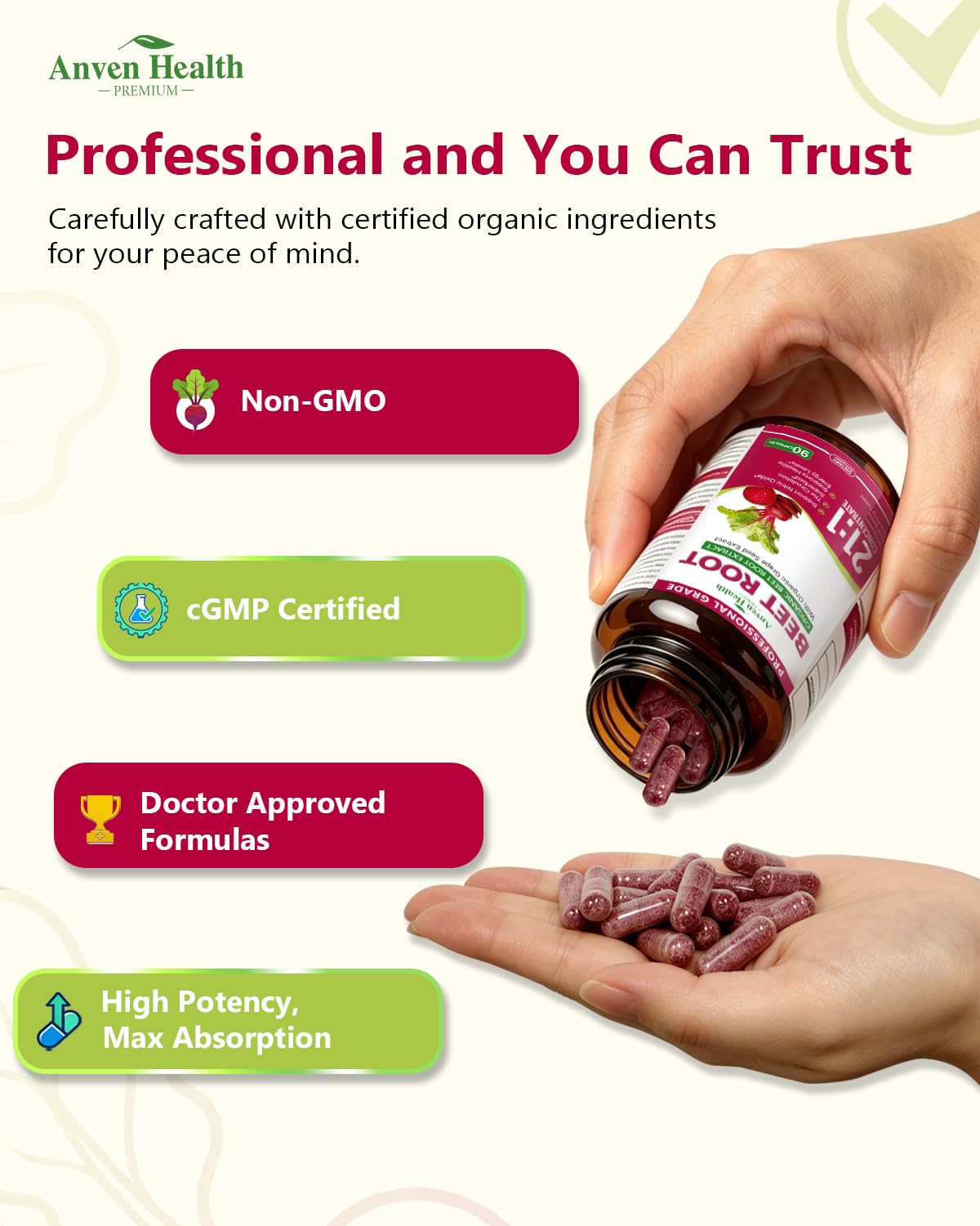 Anven Health Organic Beet Root 21:1 Extract Nitric Oxide Capsules 180