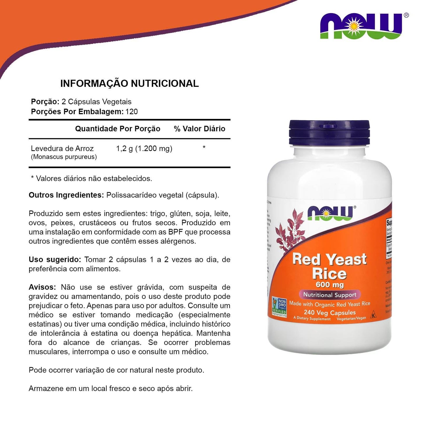 NOW Foods Red Yeast Rice 600 mg Capsule, 240 Capsules