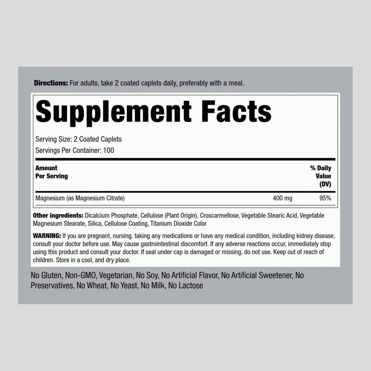 Piping Rock Magnesium Citrate 400 mg Caplets 200