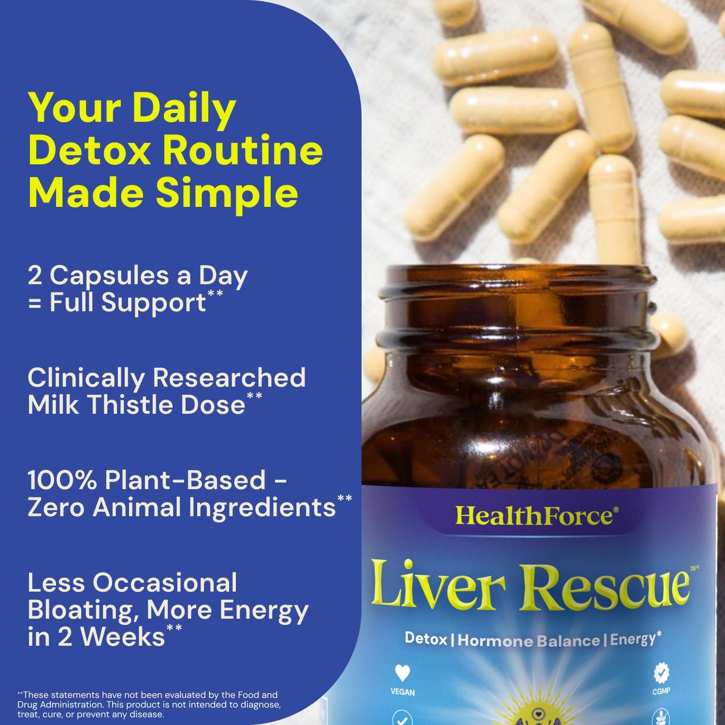 HEALTHFORCE SUPERFOODS Liver Rescue Natural Liver Cleanse with Milk Thistle & Dandelion Root Gluten-Free & Vegan 120 Capsules