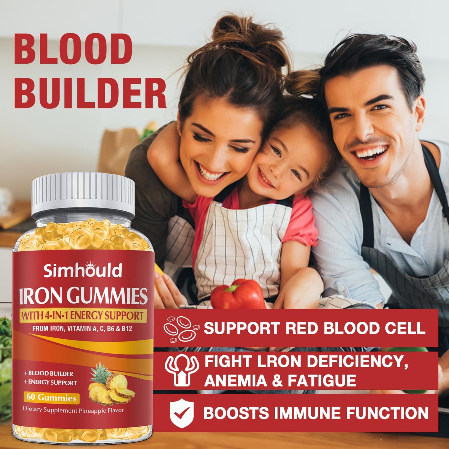 Simhould Vegan Iron Gummies 80mg, 60 Count