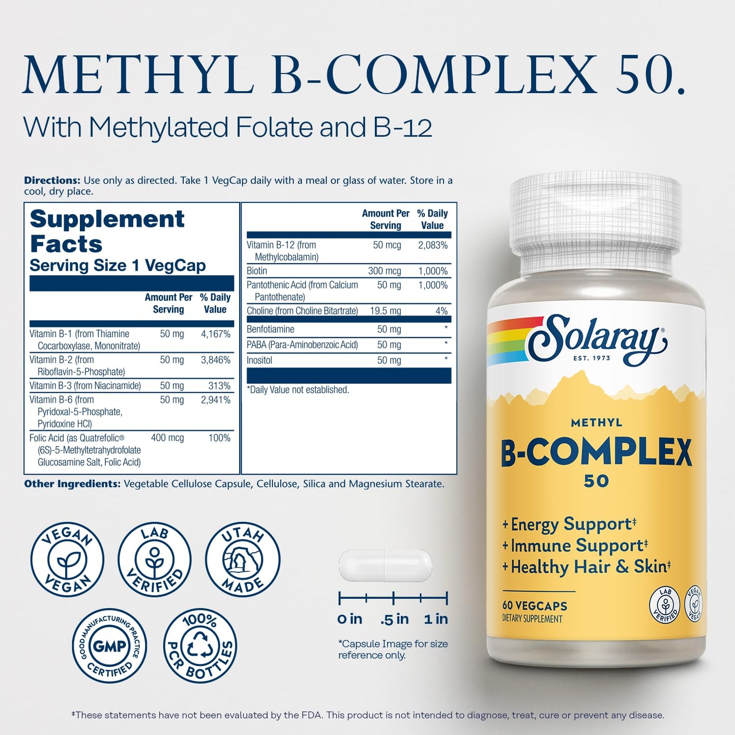 Solaray Methyl B-Complex, B1 & B12, 60 Capsules