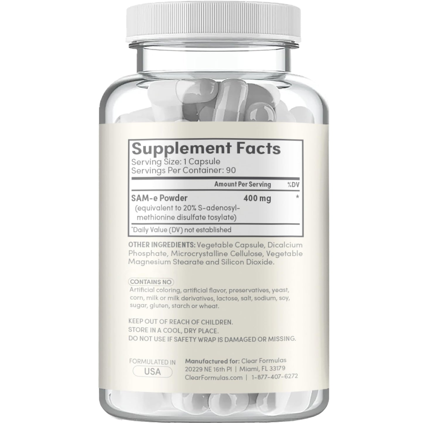 Clear Formulas Bioactive SAM-e 400mg Capsule, 90 Count