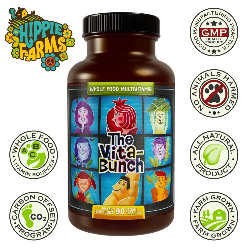 Hippie Farms Whole Food Multivitamin Fruit & Super Greens All-in-one Vitamin Complex, 90 Vegan Capsules