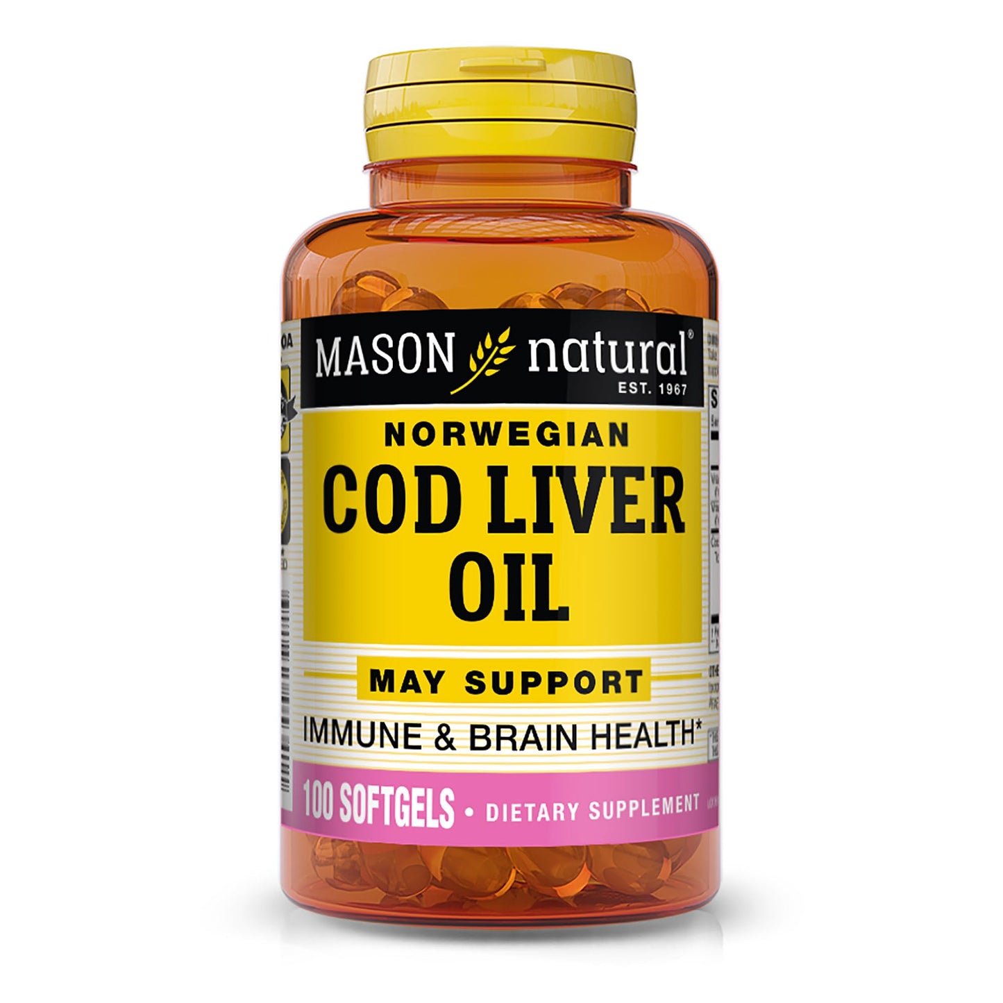 MASON NATURAL Cod Liver Oil Plus Vitamin A & D3 Softgels, 100 Count