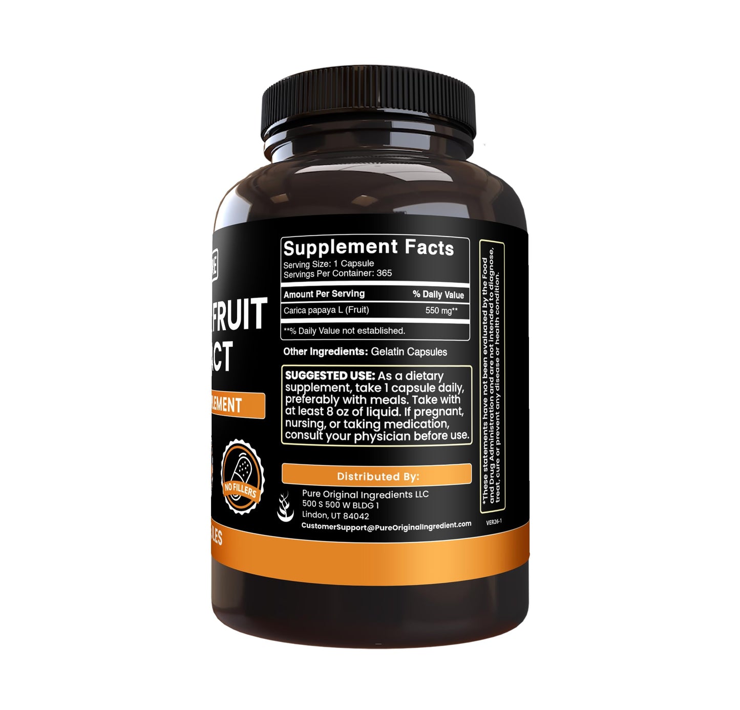 PURE ORIGINAL INGREDIENTS Papaya Extract Capsules 365