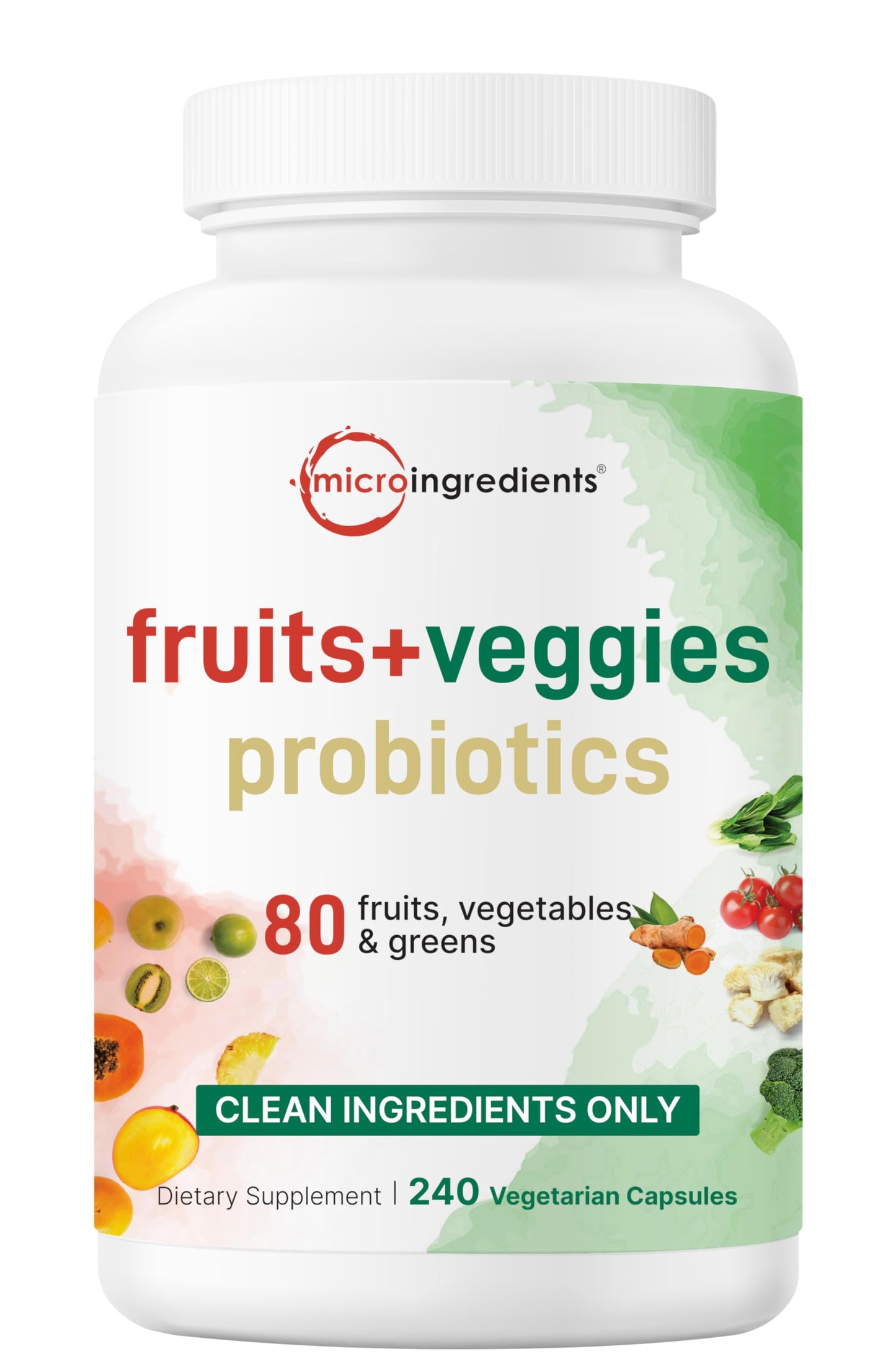 Micro Ingredients Fruit and Veggies Supplement with Probiotics Capsules, 240 Count