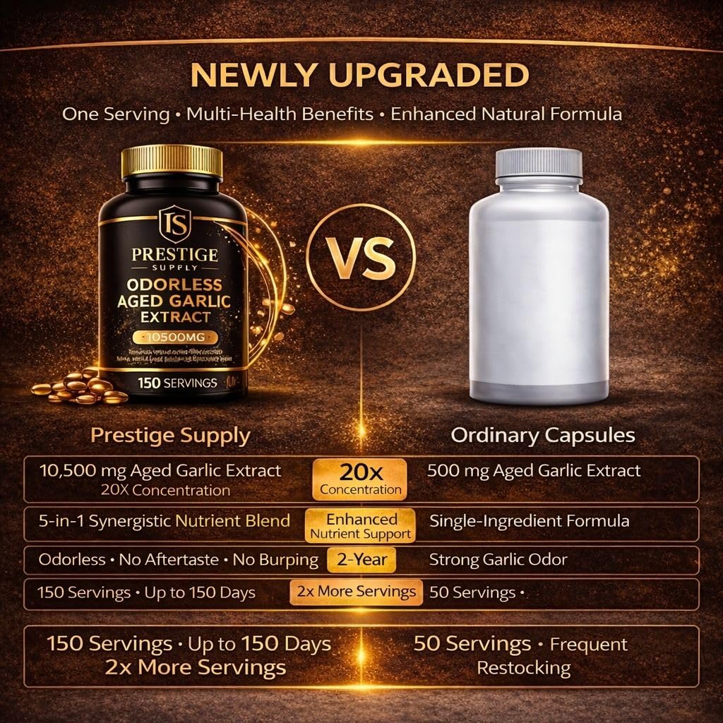 Prestige Supply Aged Garlic Extract Odorless Garlic Supplements with Magnesium, Chromium, B1 & B9 Softgels 300 Count