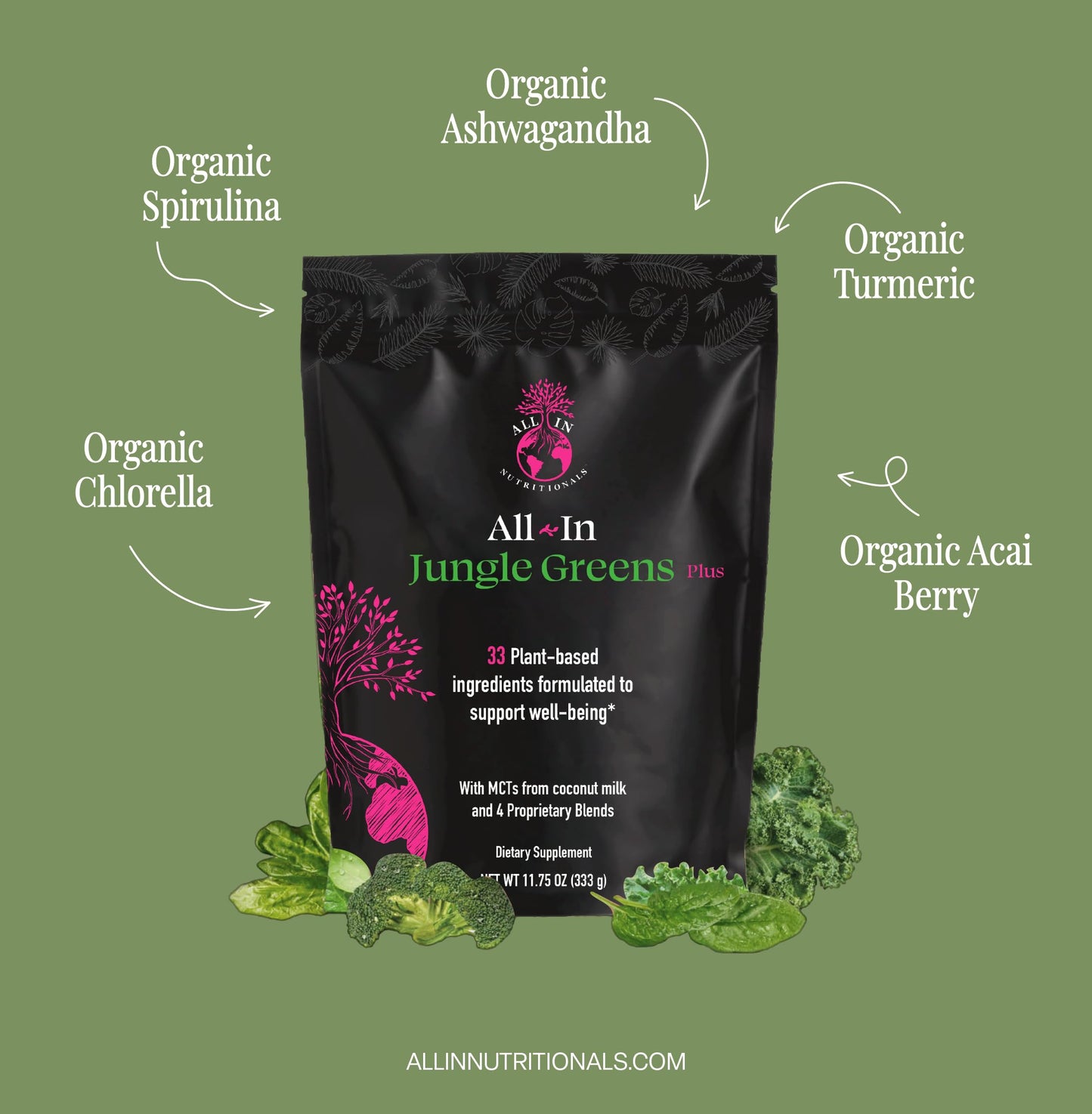 All In Nutritionals Jungle Greens Powder 11.75 oz (Pack of 10)