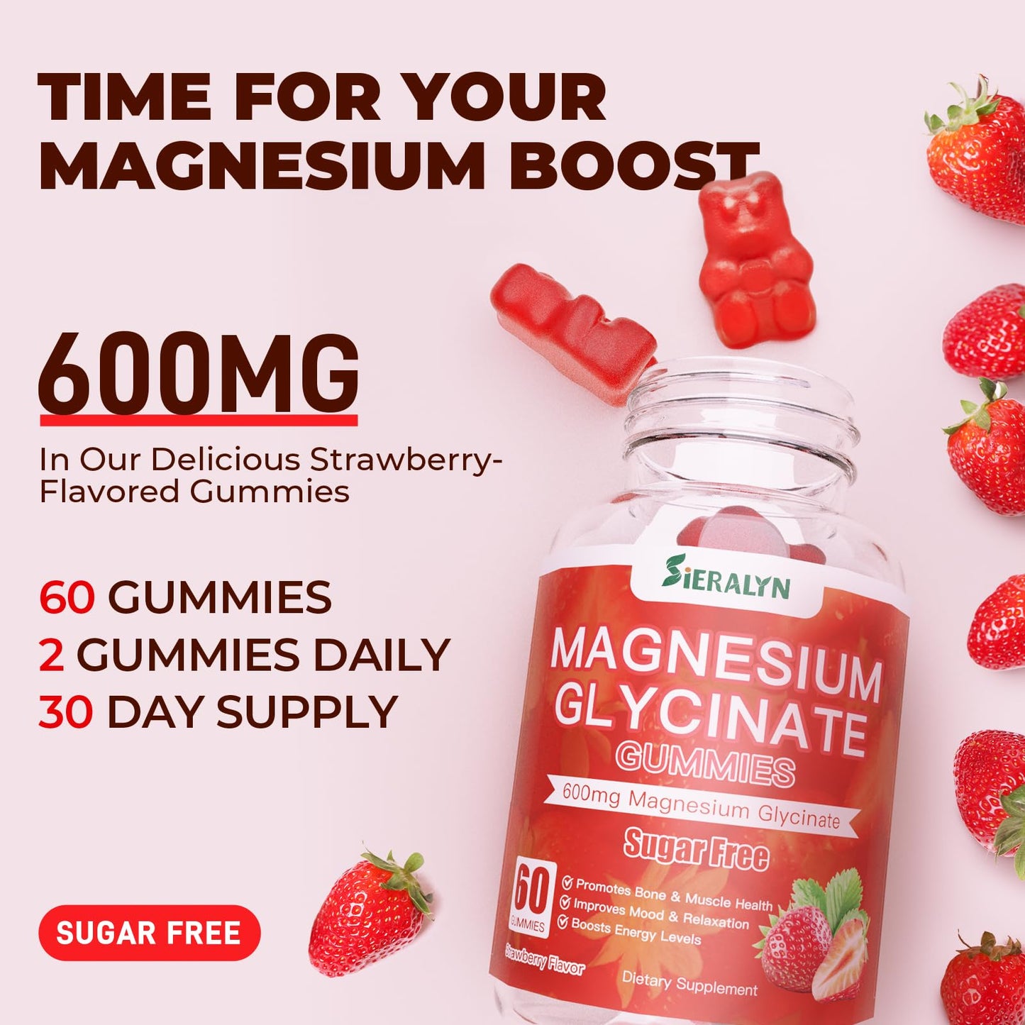 Sieralyn Magnesium Glycinate Gummies 600mg, 60 Count