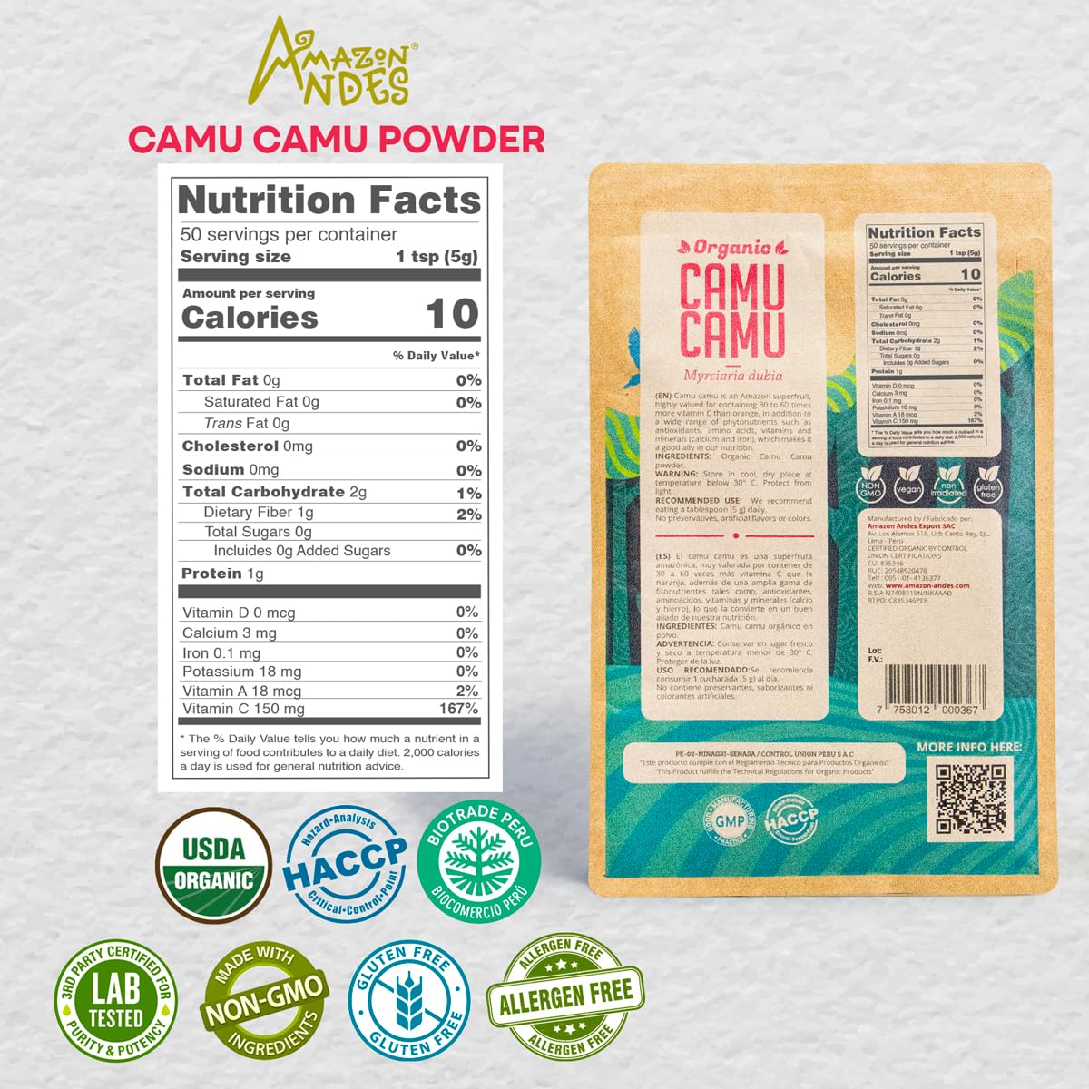 Amazon Andes Organic Camu Camu Powder 1 Count