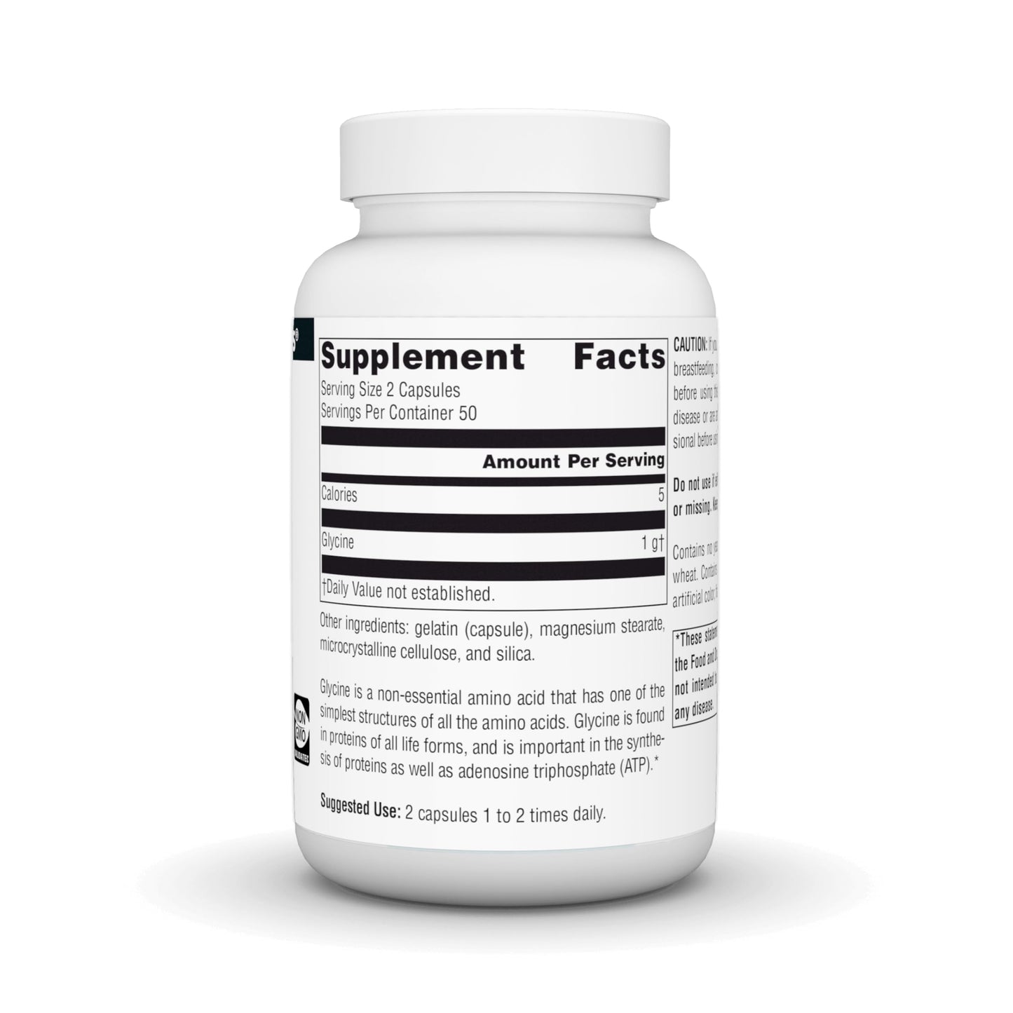 Source Naturals Glycine Dietary Supplement 500 mg Capsule, 100 Capsules