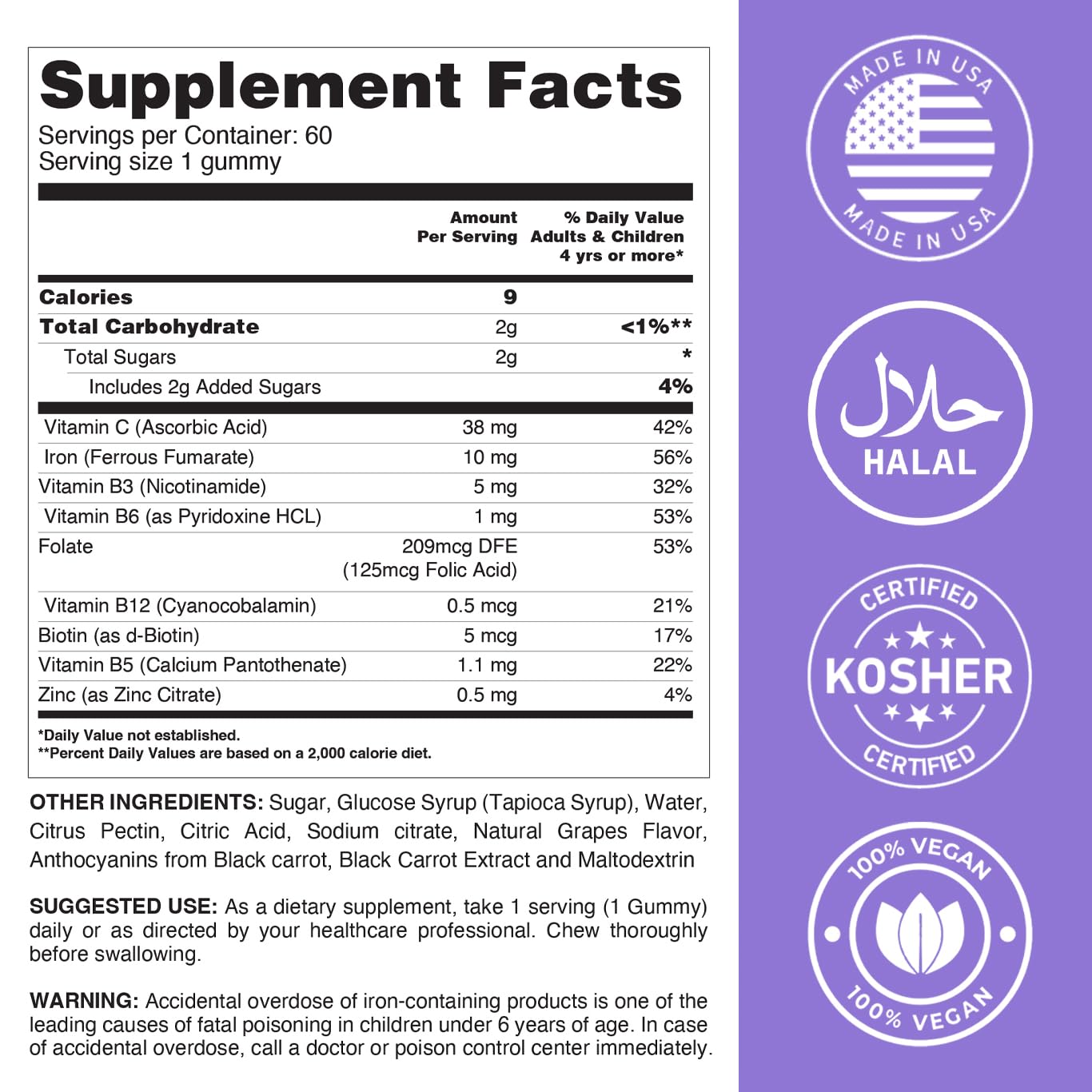 LIVS Iron Supplement for Kids Gummy 60 Count