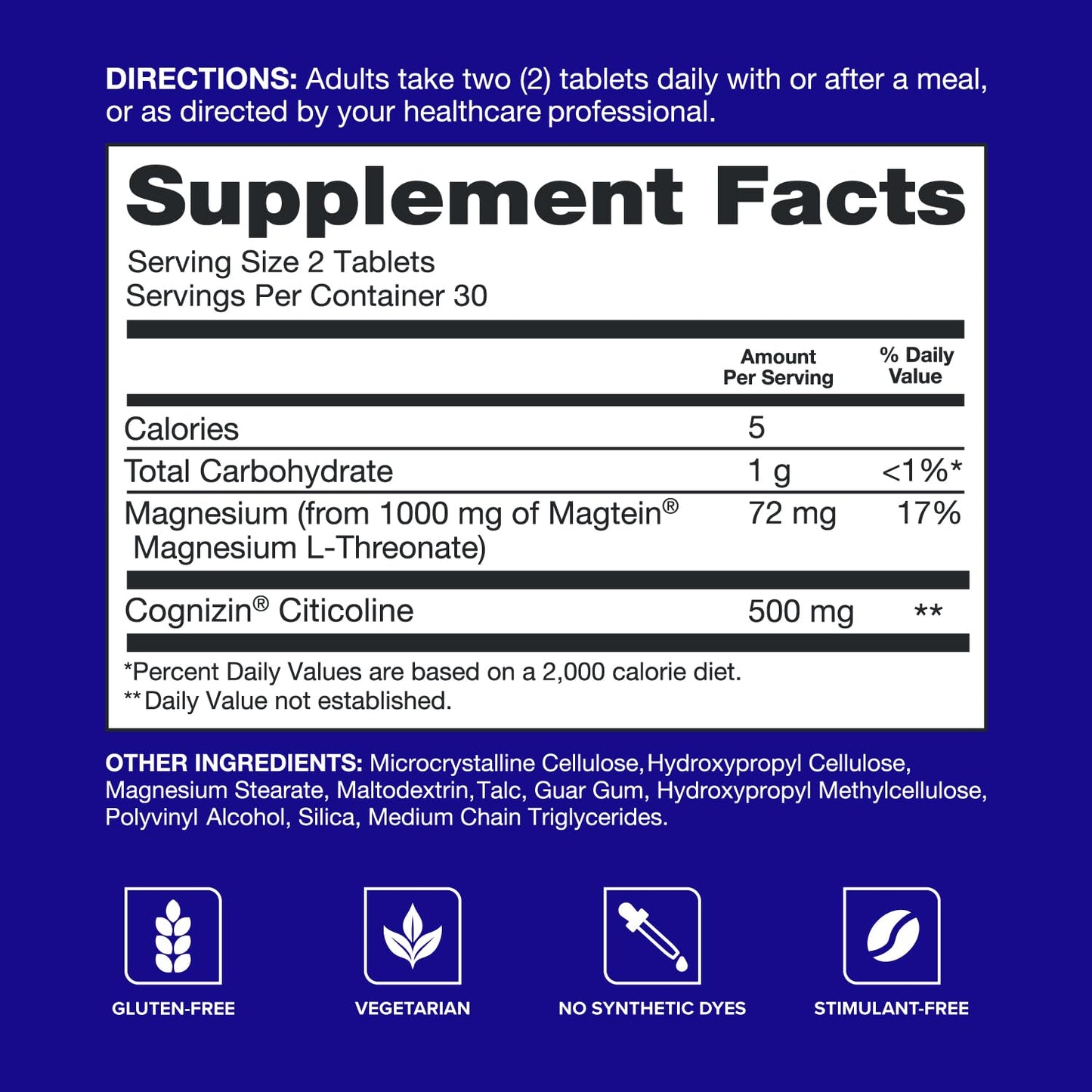 Qunol Brain Health Memory Plus Magnesium L-Threonate & Citicoline Tablets, 60 Count