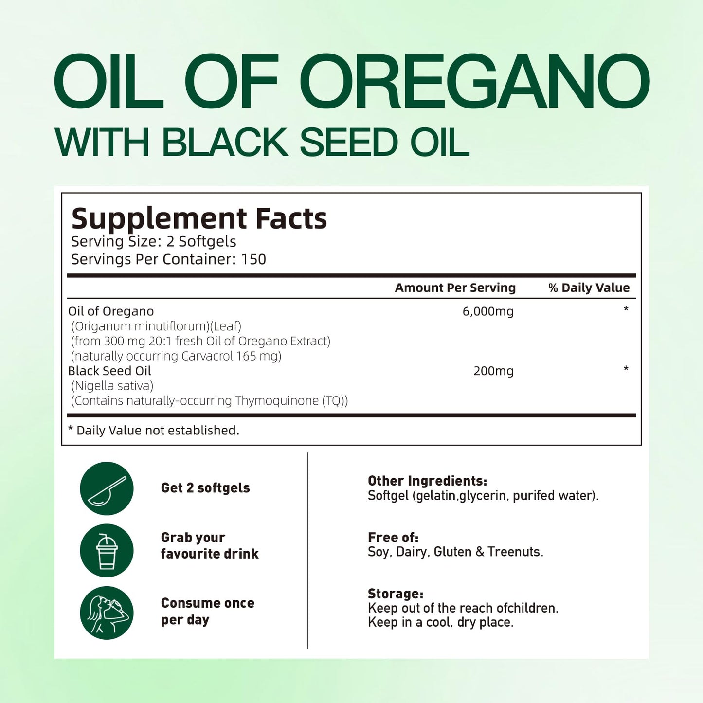 VivoNu Oil of Oregano with Black Seed Oil Capsules, 300 Count