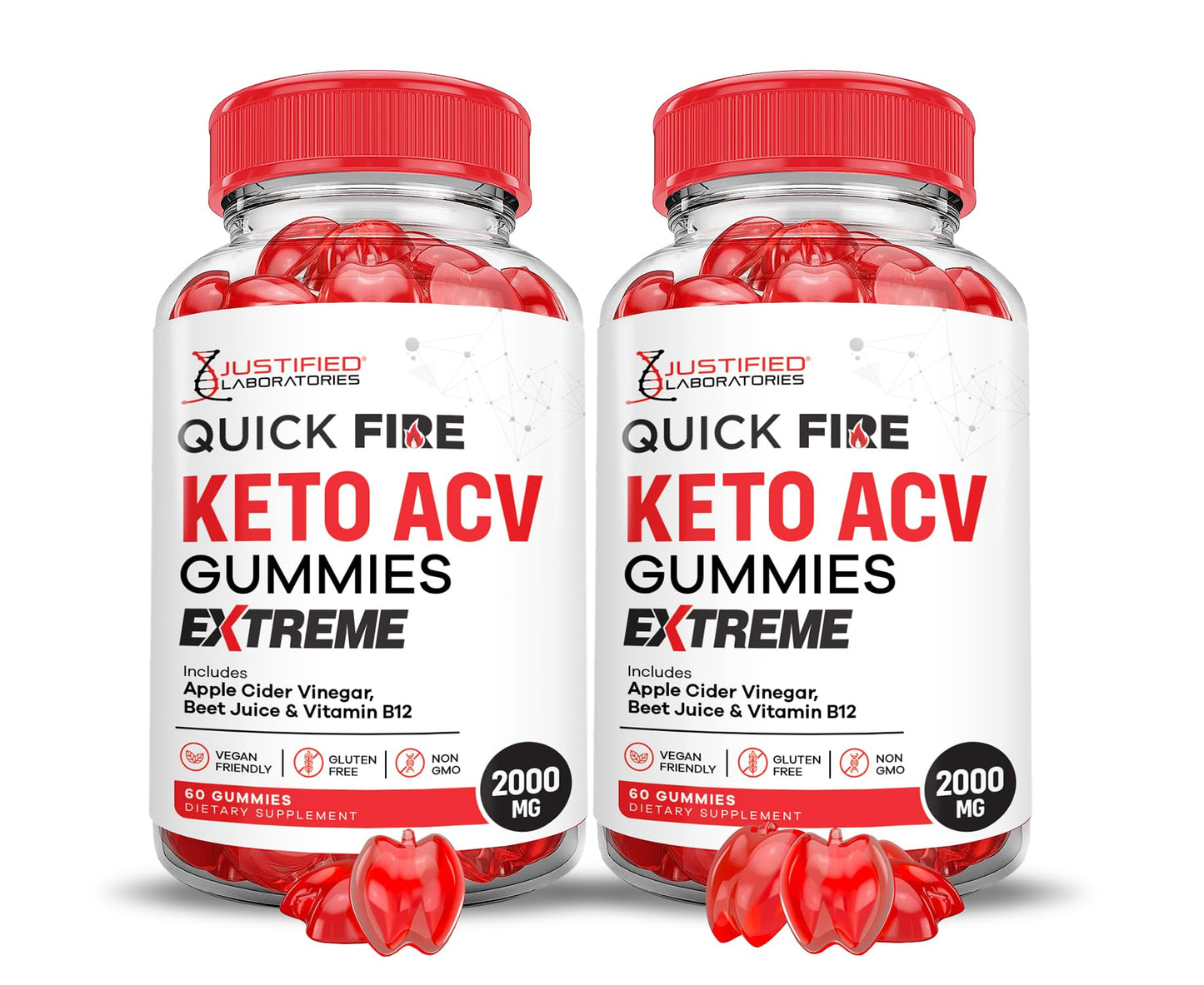 Justified Laboratories Quick Fire Keto ACV Gummies Extreme 2000MG, Apple Cider Vinegar with Pomegranate Beet Juice Powder, B12, Vegan, Non-GMO, 120 Gummies