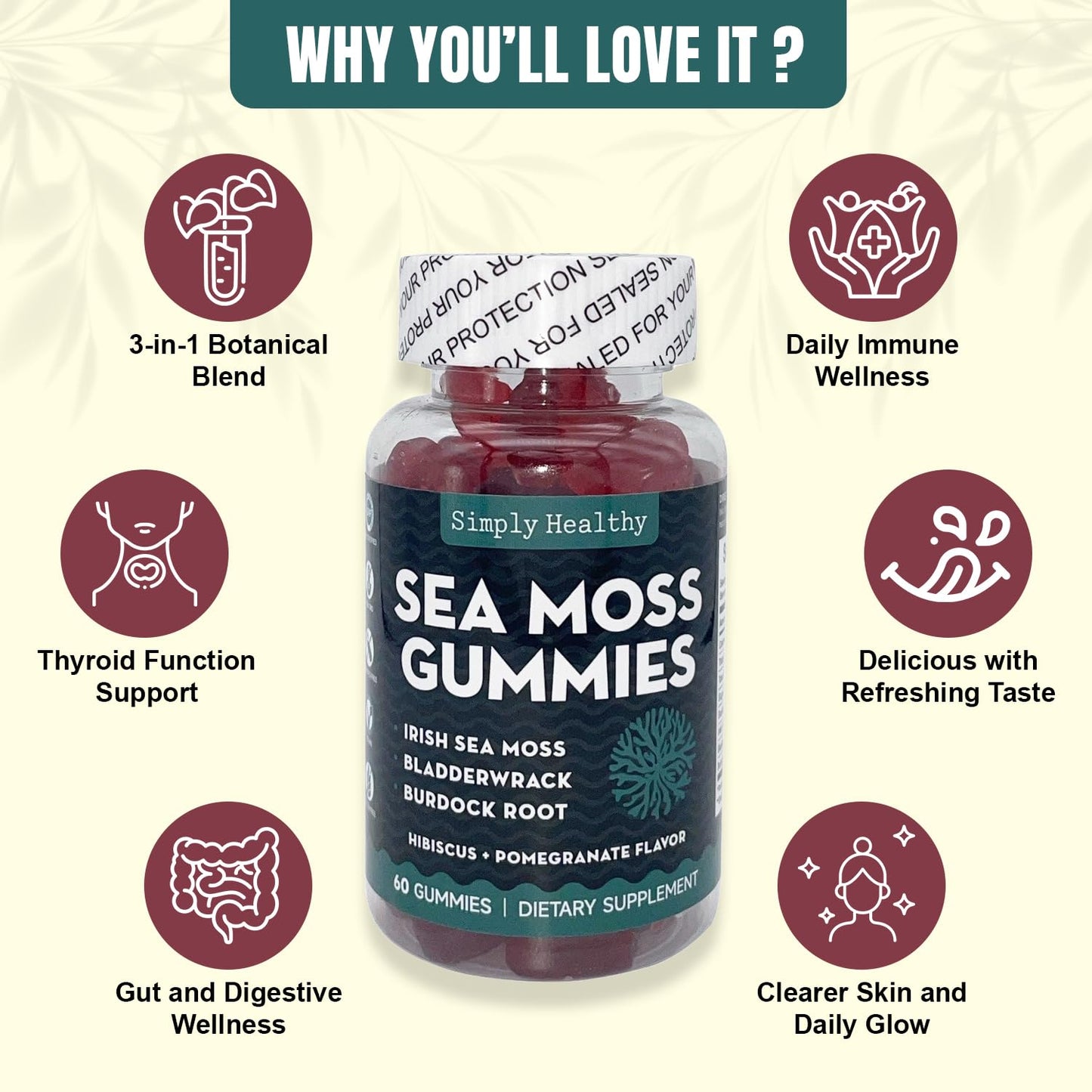 Simply Healthy Premium Sea Moss Gummies, 60 Count