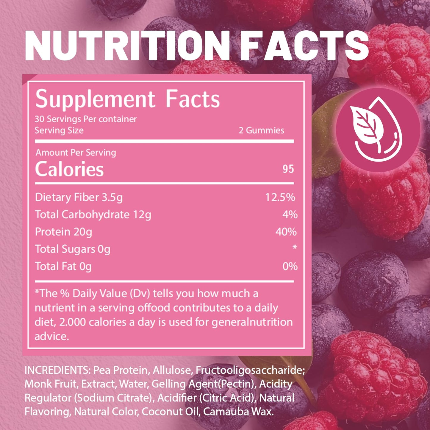 VDBHI Protein Gummies for Women & Men, Mixed Berries, 60 Gummies