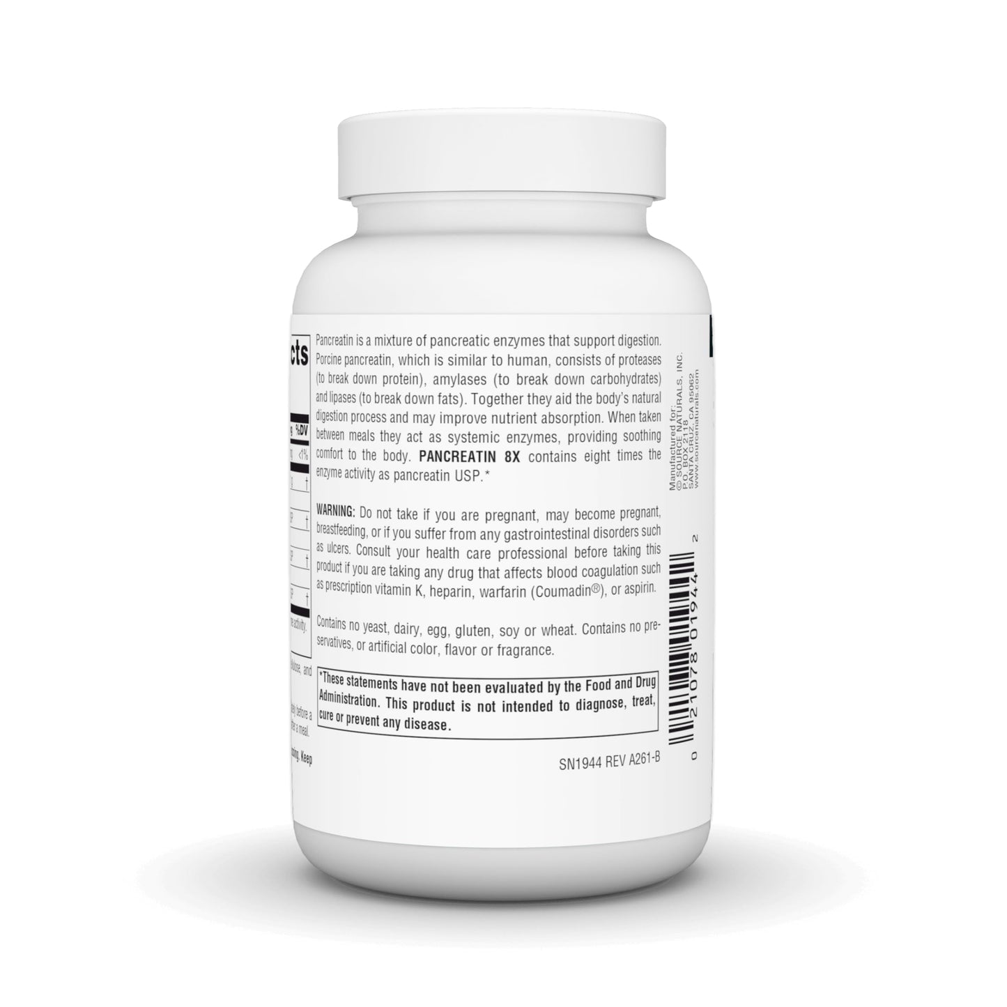 Source Naturals Pancreatin 8X 500 mg Digestive Enzymes Capsules, 100 Count