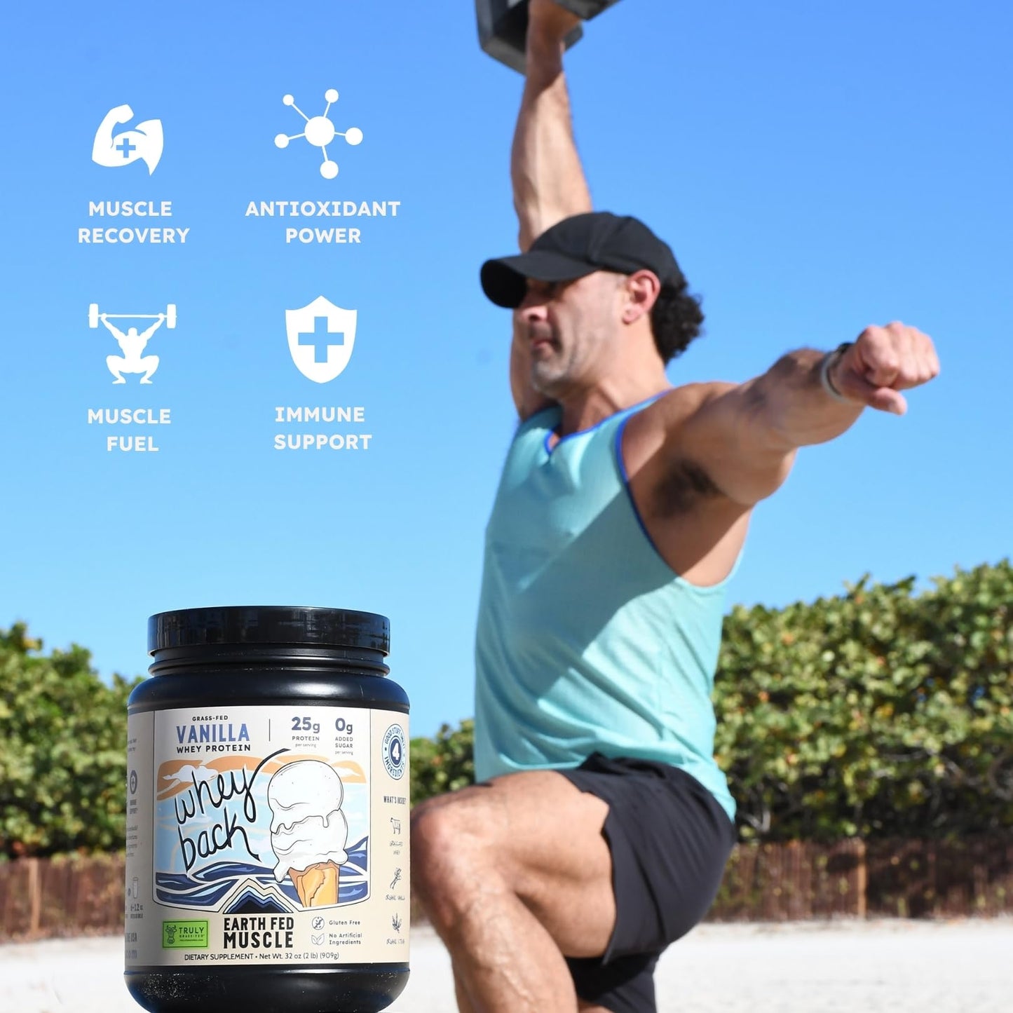 Earth Fed Muscle Whey Protein Isolate Powder Vanilla Irish Grass Fed 32